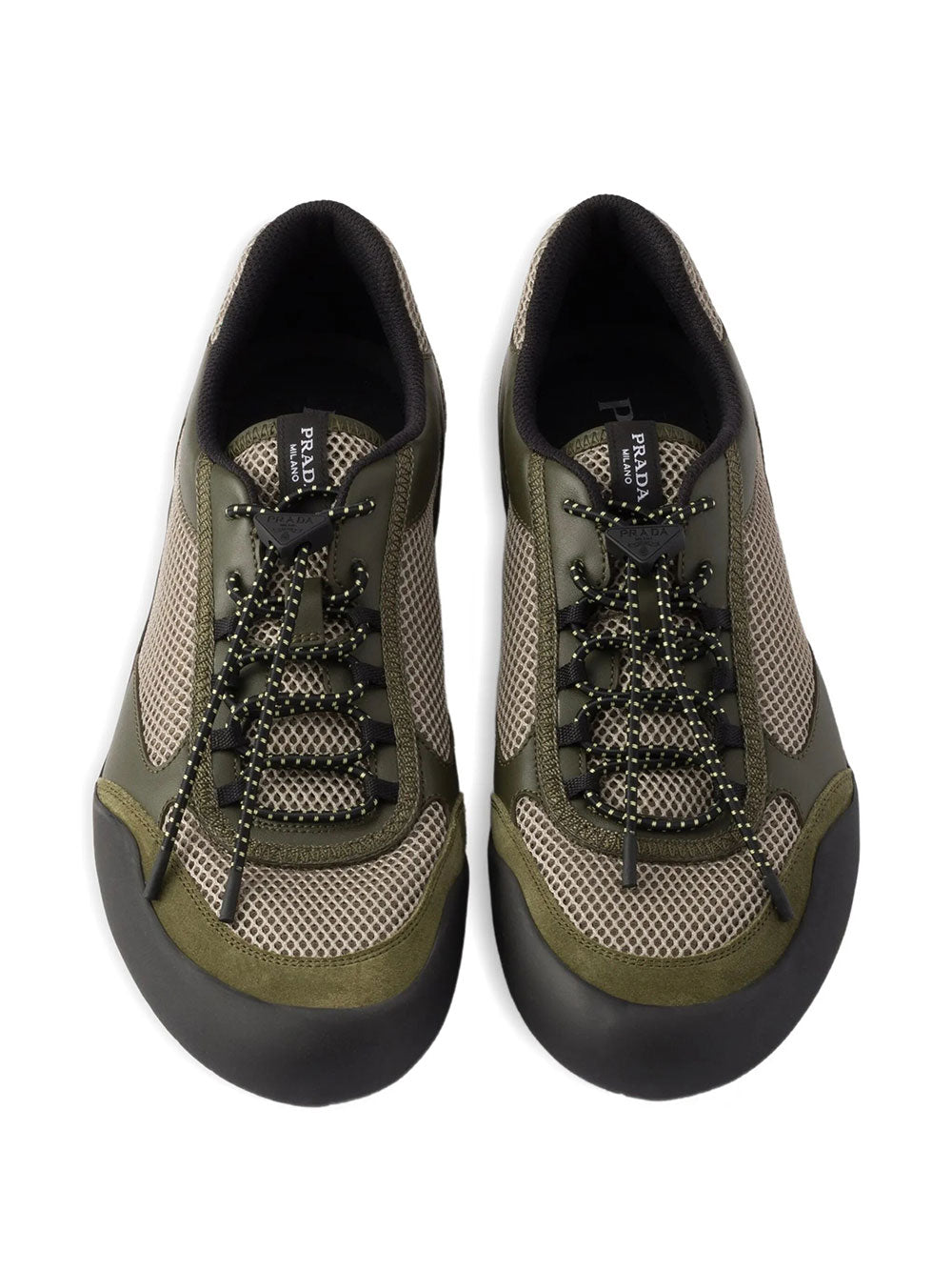 Prada Men Speedrock Leather And Mesh Fabric Sneakers