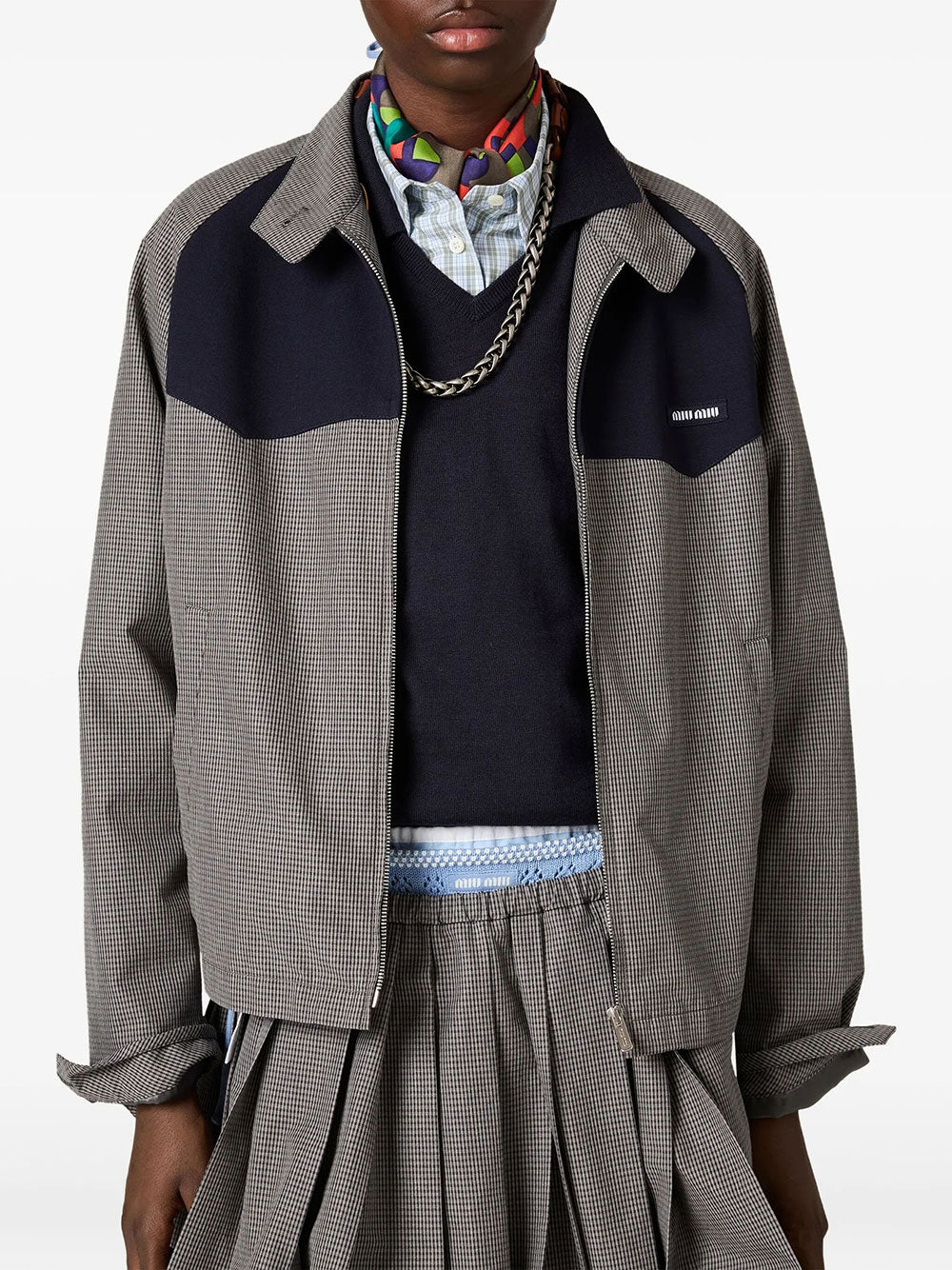 Miu Miu Women Gingham Check Blouson Jacket