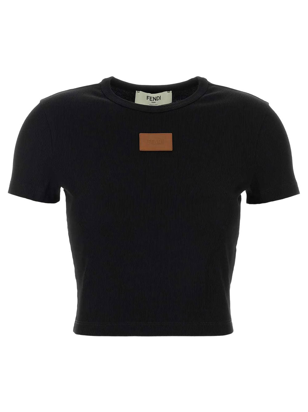 Fendi Women Lea Ribbed Logo-Patch T-Shirt
