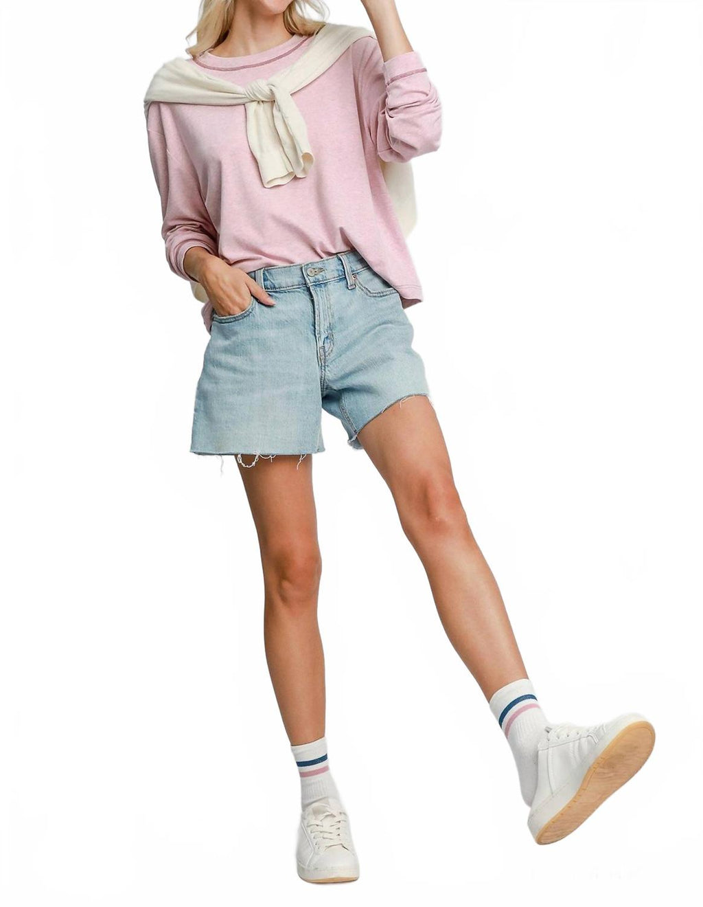 Modal Round Neck Basic Top In Powder Pink