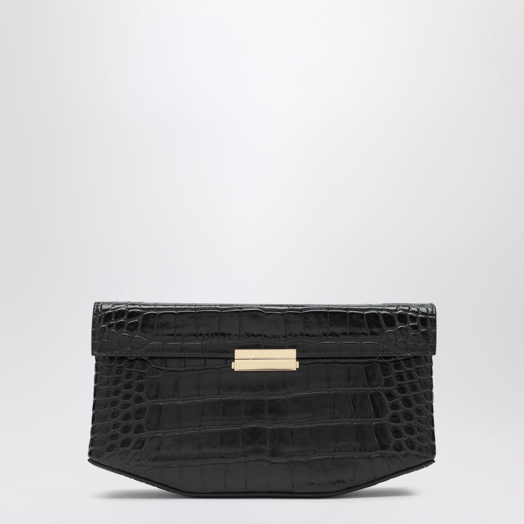 Toteme Clip Croc-Embossed Leather Shoulder Bag In Black Women