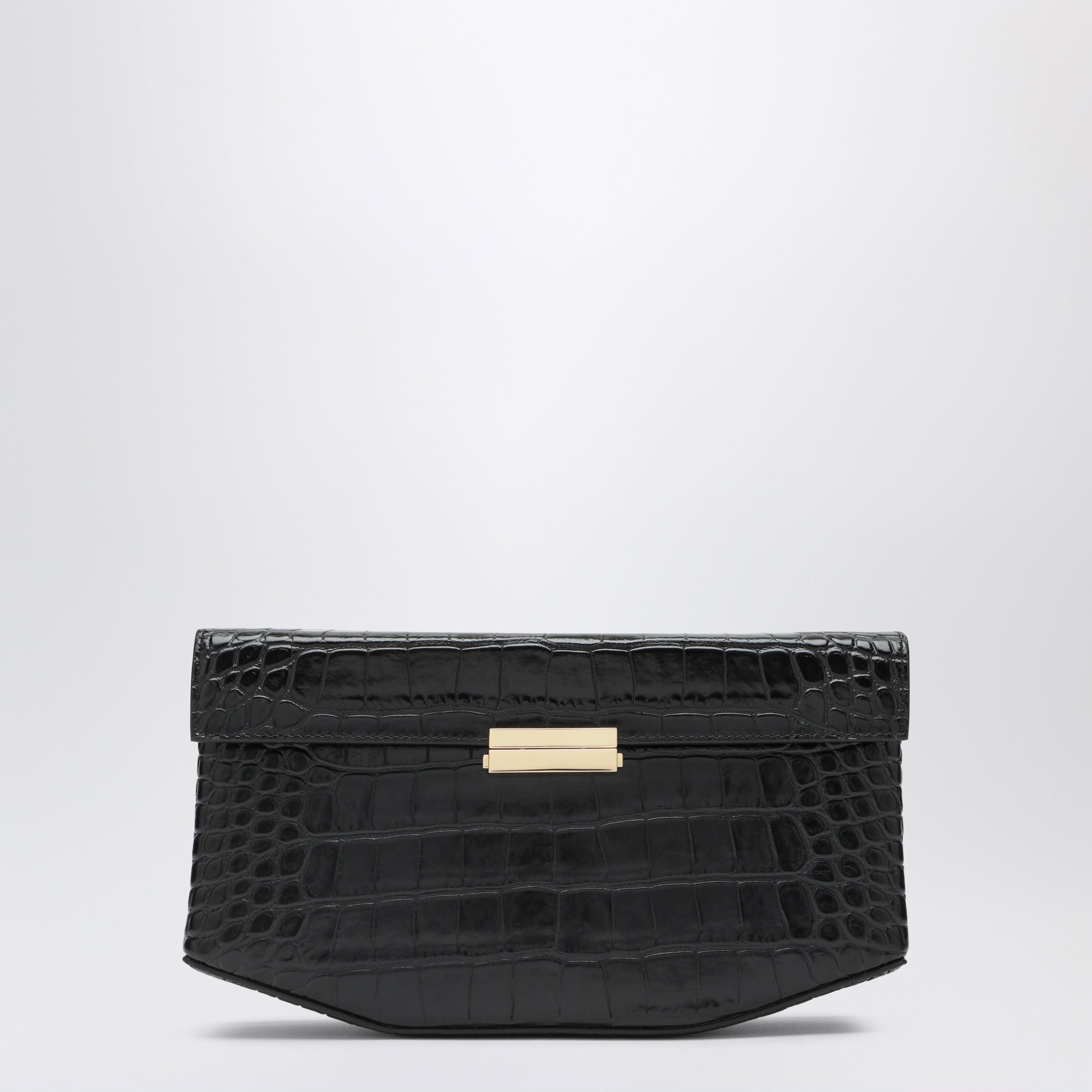 Toteme Clip Croc-Embossed Leather Shoulder Bag In Black Women