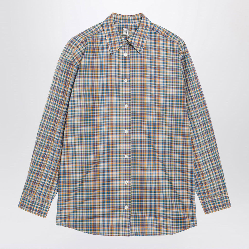 Toteme Oversized Checked Shirt In Blue/Orange Organic Cotton Women