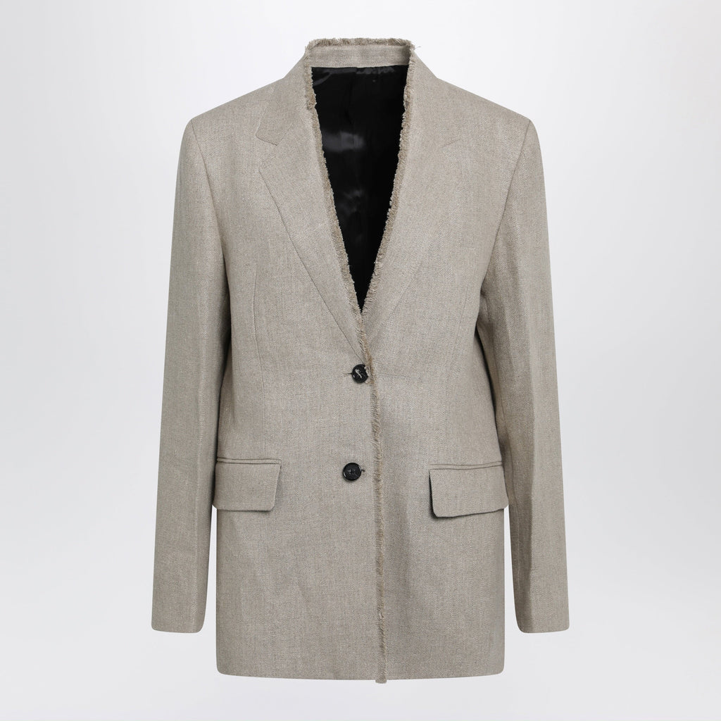 Toteme Beige Frayed-Lapel Natural Linen Blazer Women