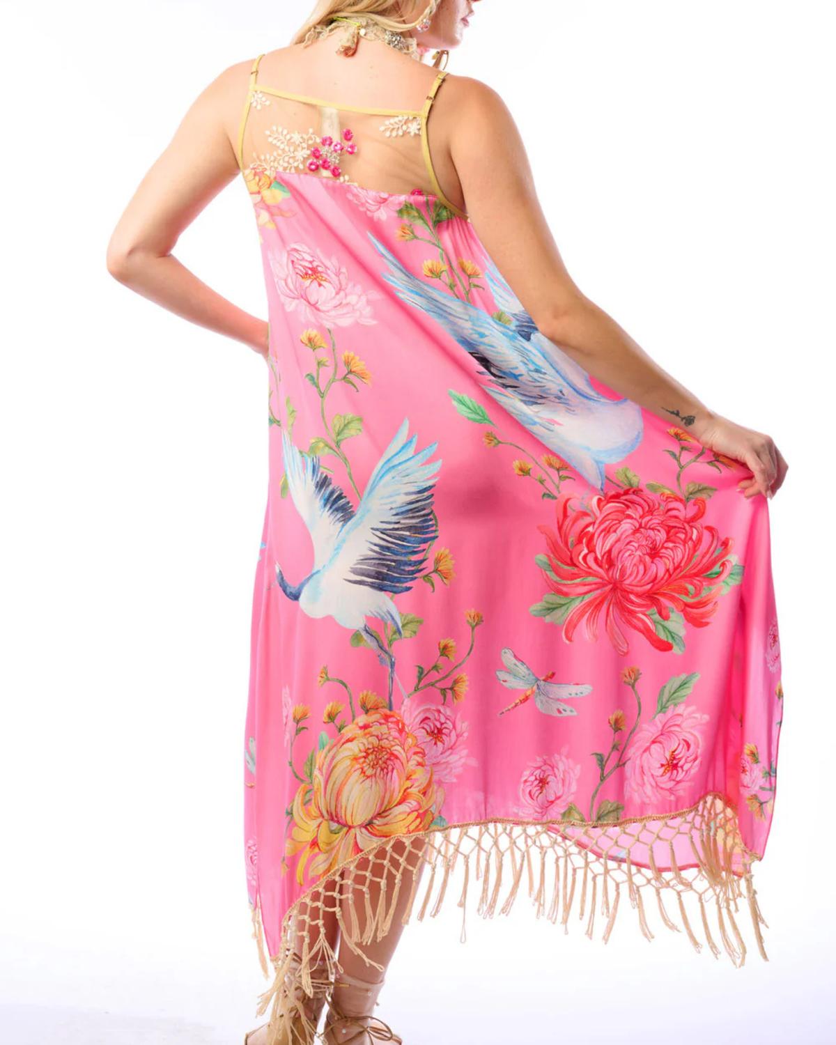 Crane Floral Print Dress In Rose