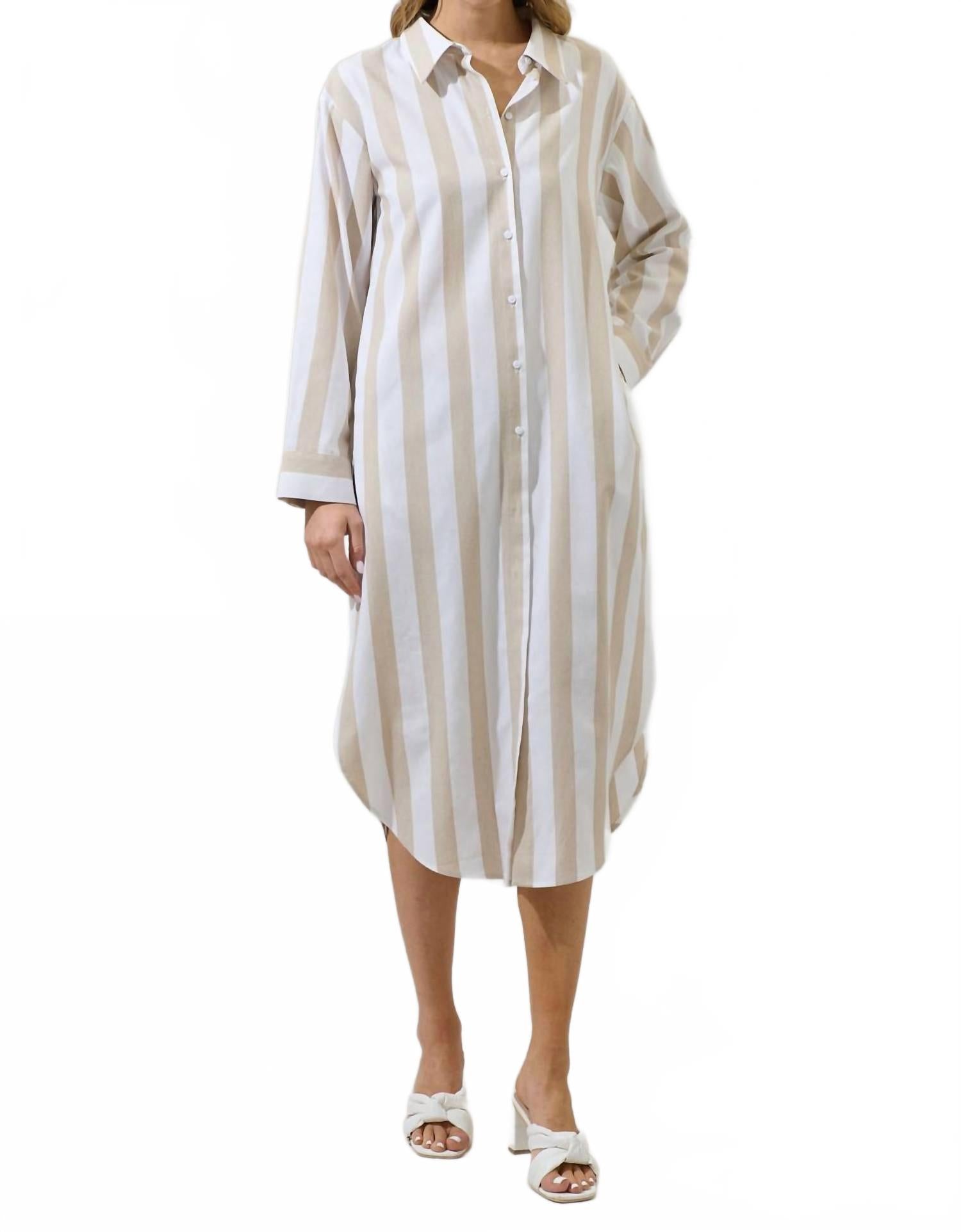 Jordy Stripe Dress In Tan-White