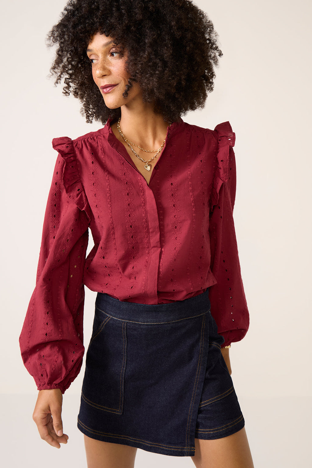 Women's Lia Textured Ruffle Shirt