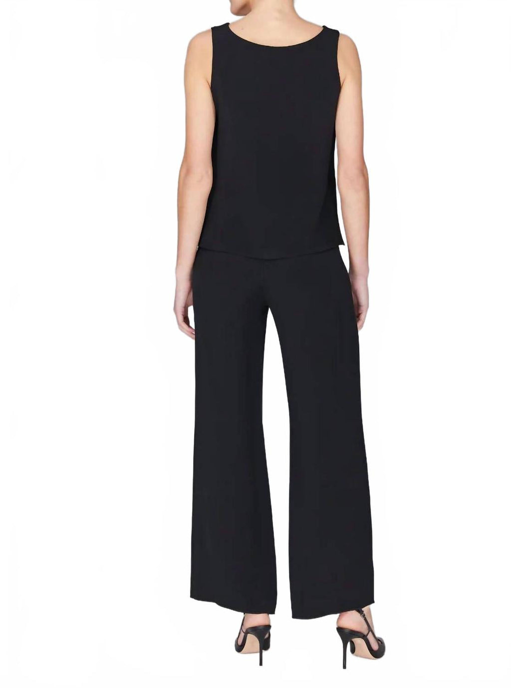 Silk Essential Wide Leg Pant With Flat Front & Back Elastic In Black