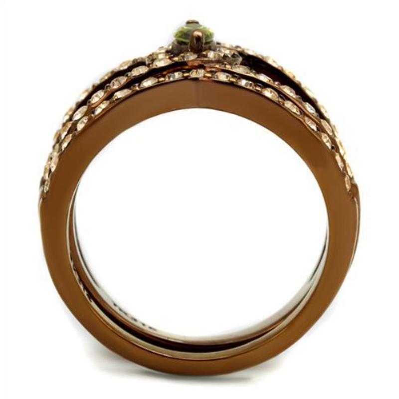 IP Coffee light Stainless Steel Ring with AAA Grade CZ in Olivine color