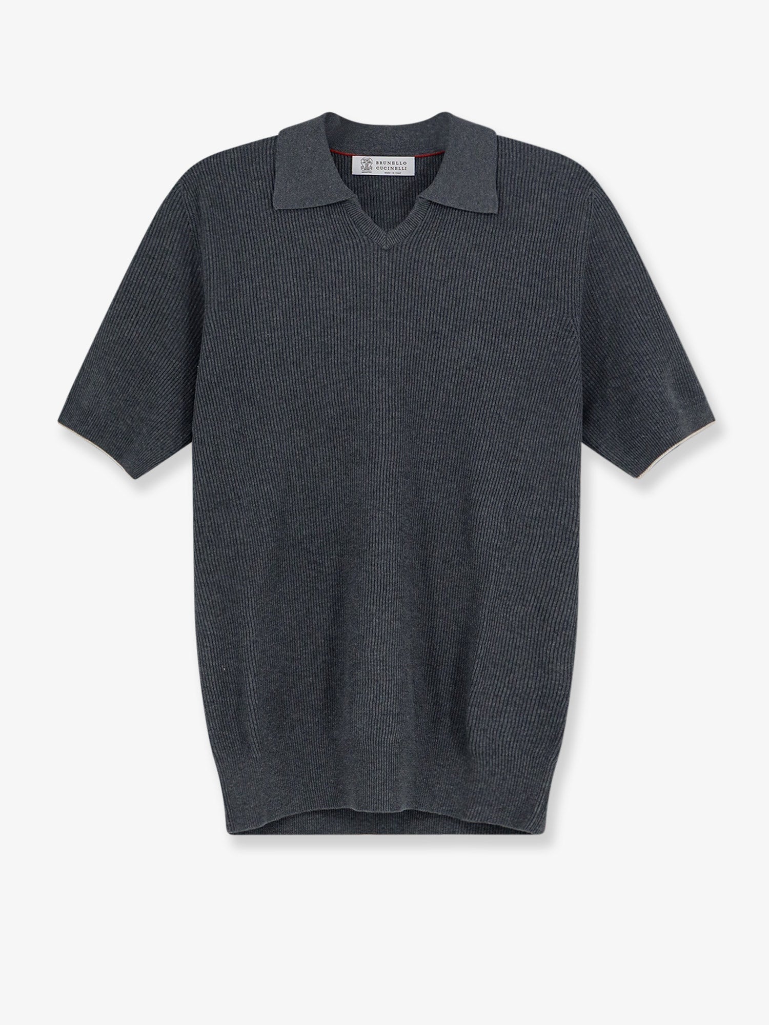 Brunello Cucinelli Men Cotton Polo Shirt With Ribbed Knit