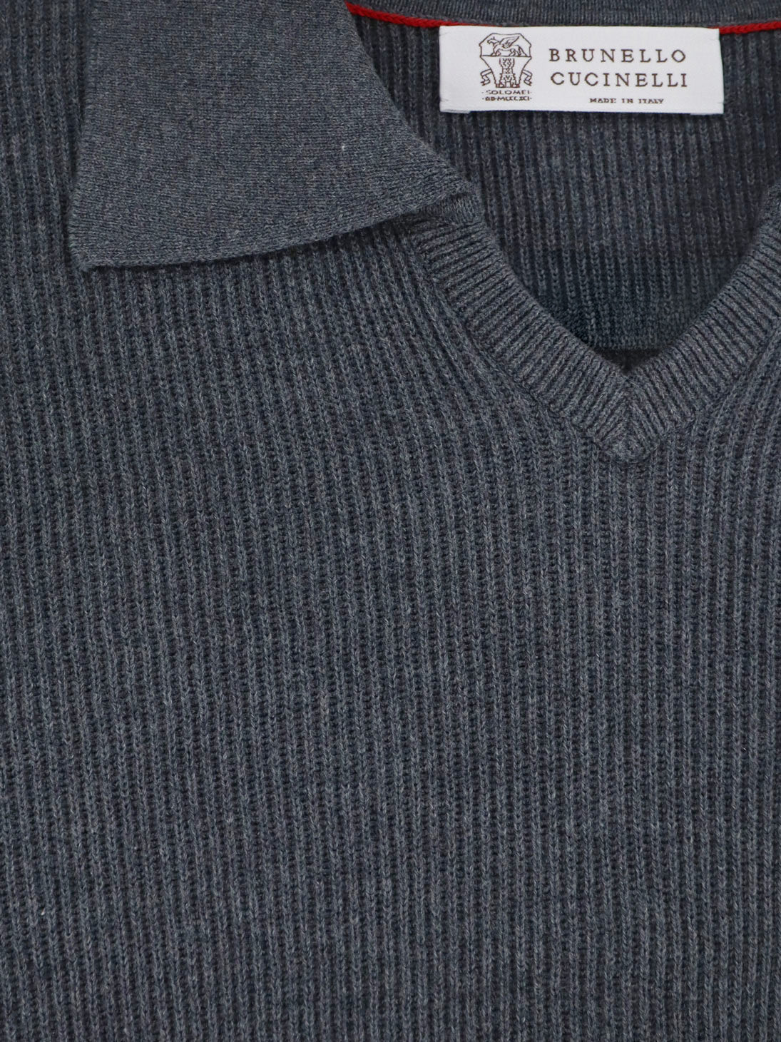 Brunello Cucinelli Men Cotton Polo Shirt With Ribbed Knit