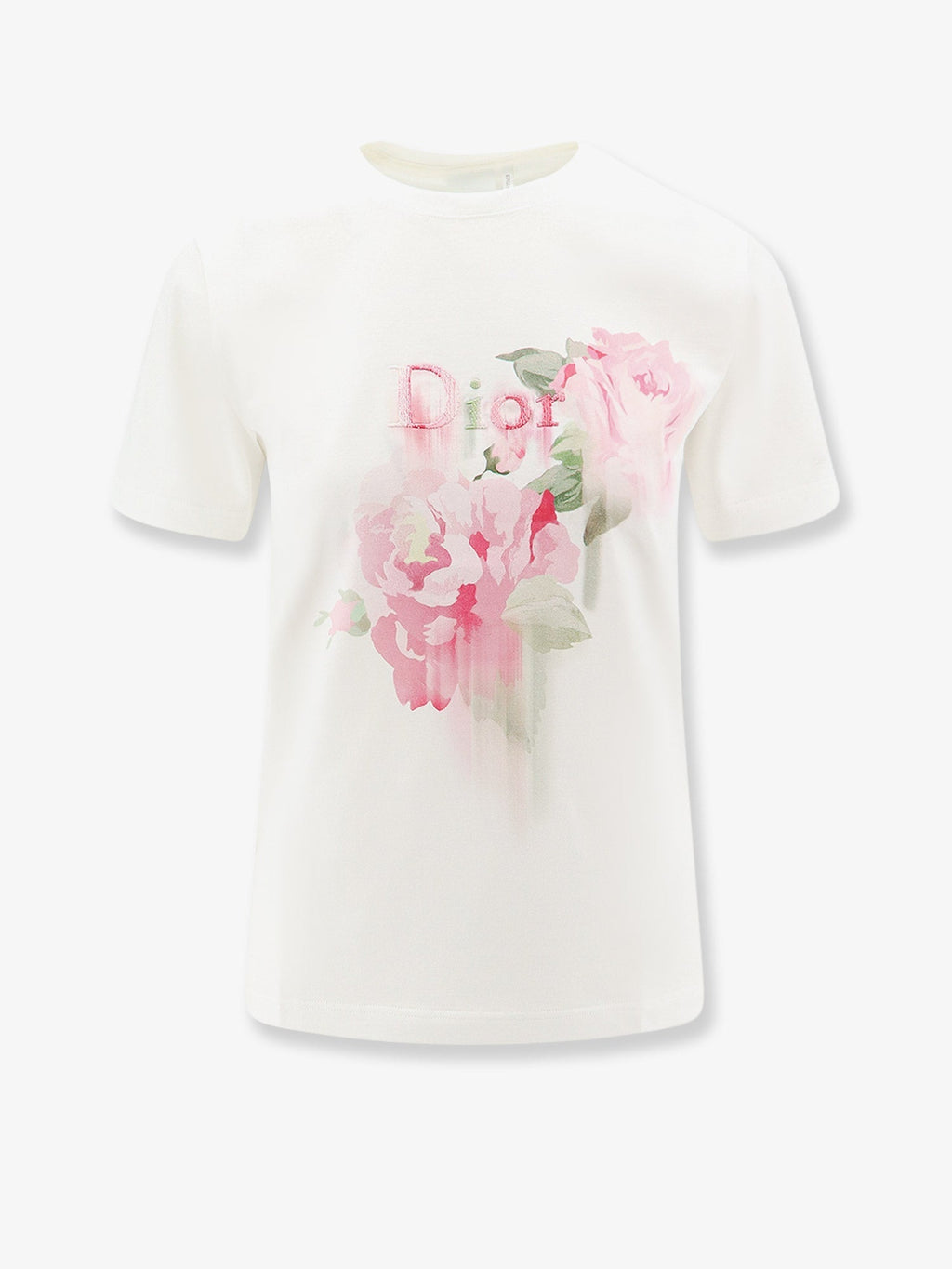 Dior Women Cotton T-Shirt With Dior Painted Roses Print