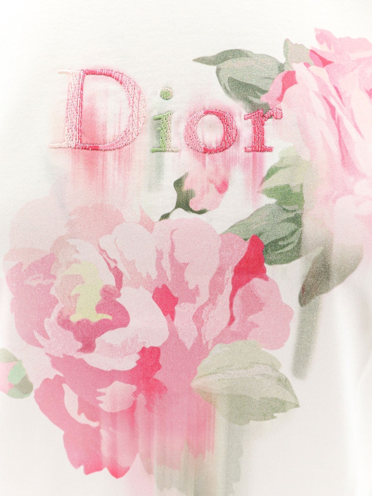 Dior Women Cotton T-Shirt With Dior Painted Roses Print