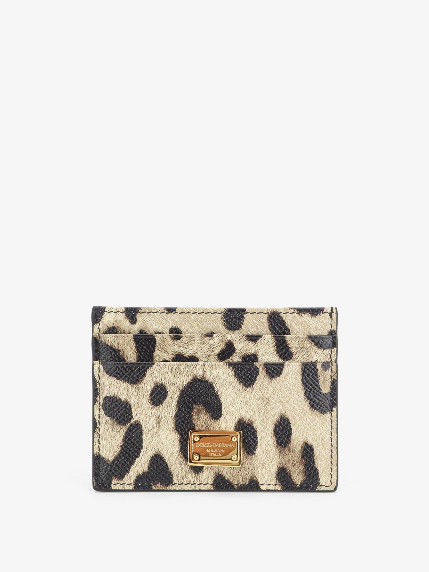 Dolce & Gabbana Women Hammered Leather Card Holder With Animal Print