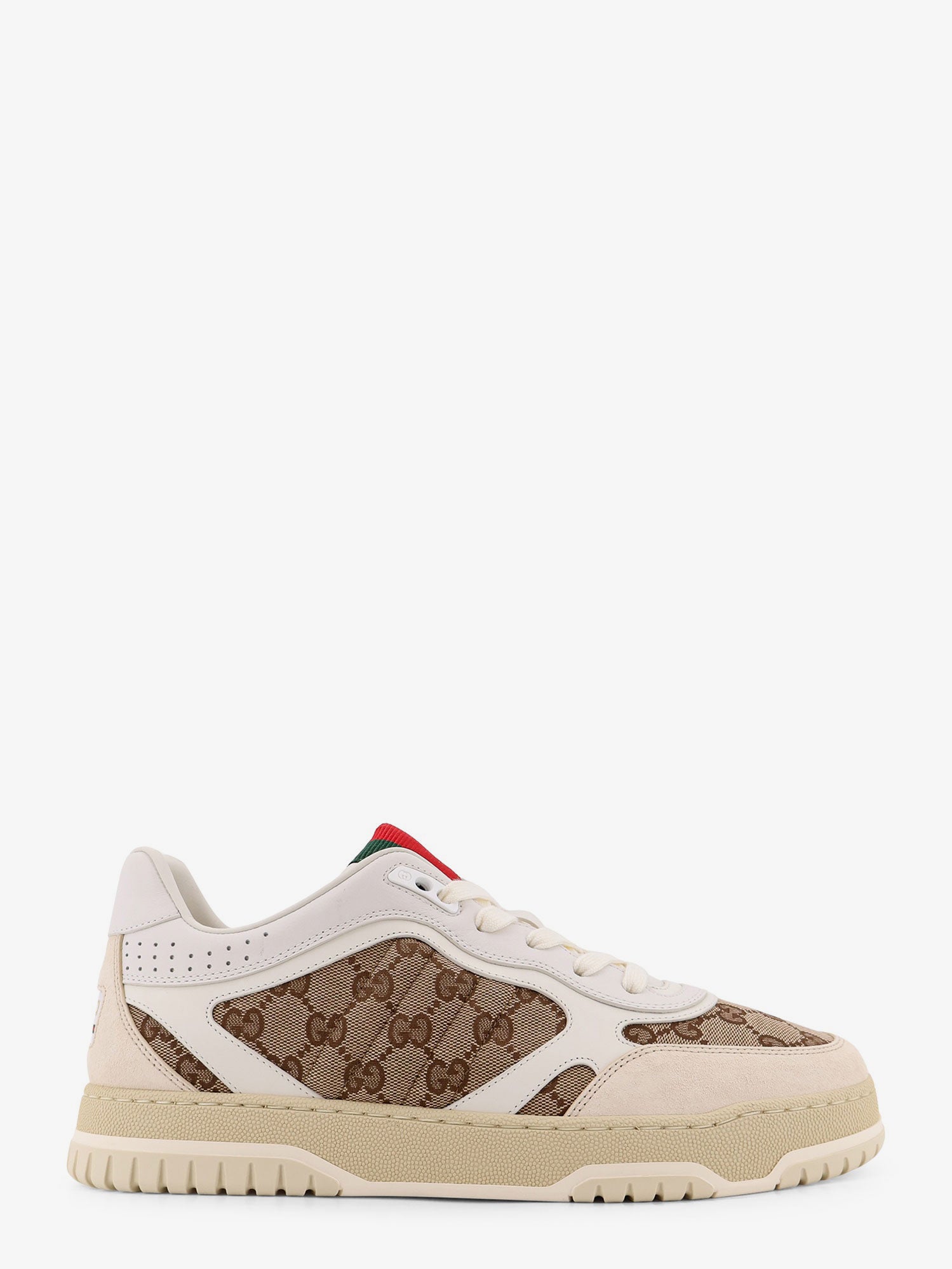 Gucci Men Leather And Suede Low-Top Re-Web Sneakers With Gg Supreme Fabric Inserts