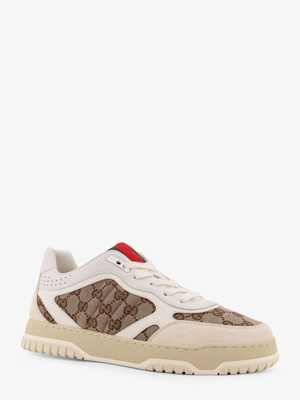 Gucci Men Leather And Suede Low-Top Re-Web Sneakers With Gg Supreme Fabric Inserts