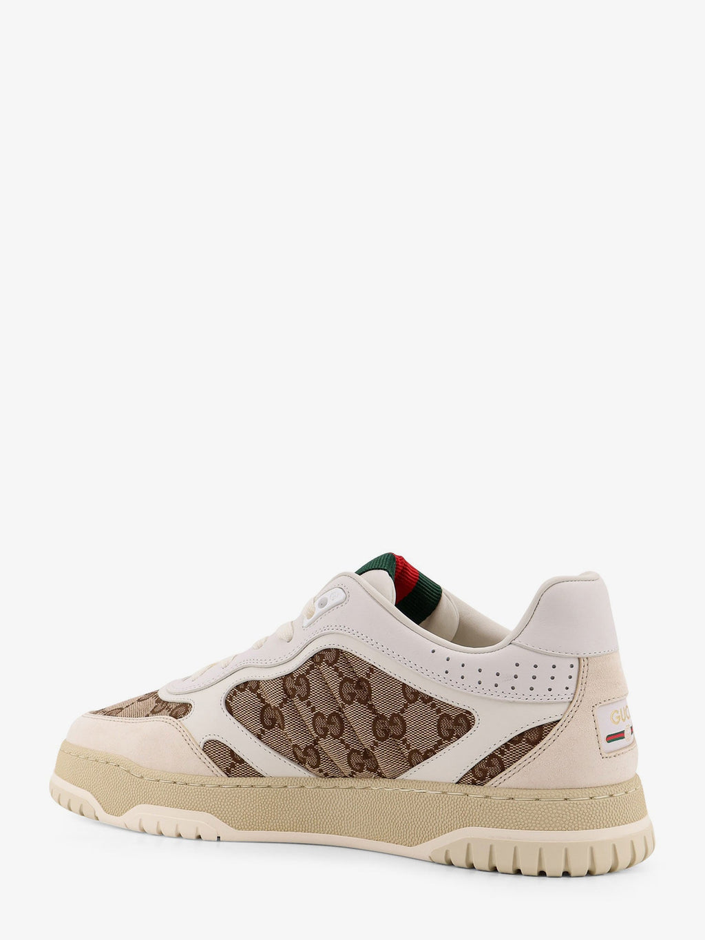 Gucci Men Leather And Suede Low-Top Re-Web Sneakers With Gg Supreme Fabric Inserts