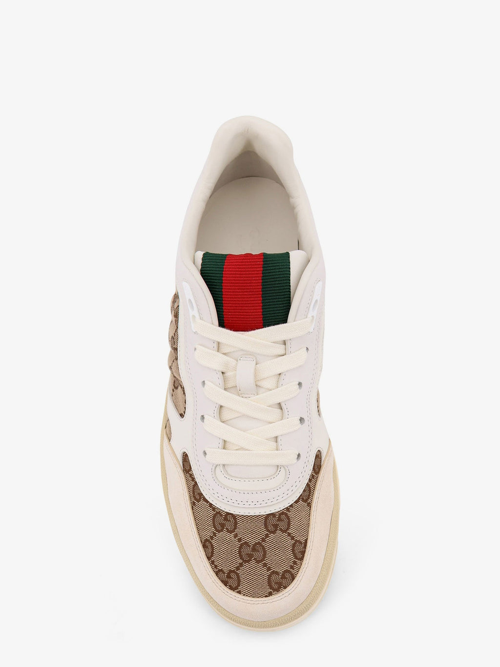 Gucci Men Leather And Suede Low-Top Re-Web Sneakers With Gg Supreme Fabric Inserts