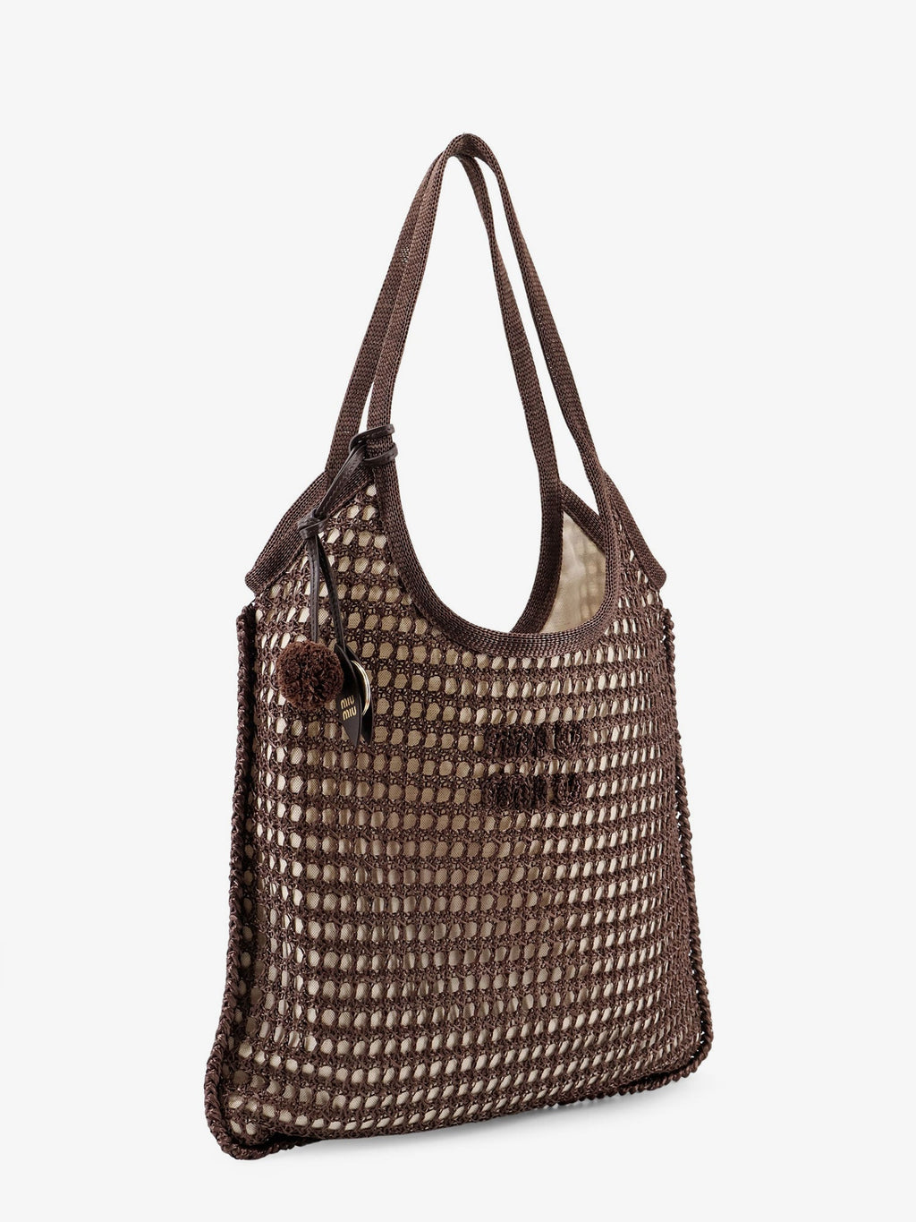 Miu Miu Women Crochet Mesh Shopping Bag With Tone-On-Tone Logo On The Front