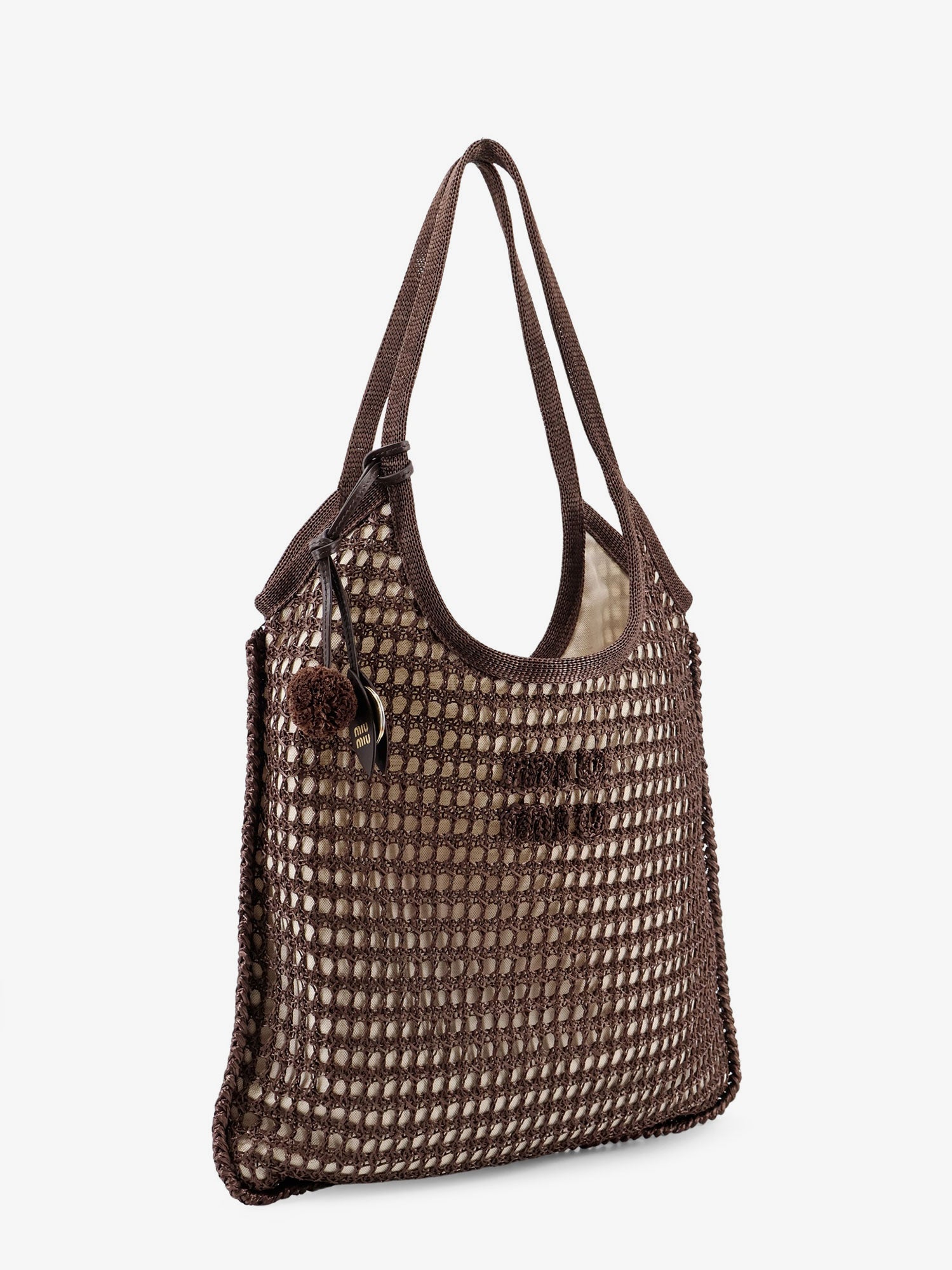 Miu Miu Women Crochet Mesh Shopping Bag With Tone-On-Tone Logo On The Front