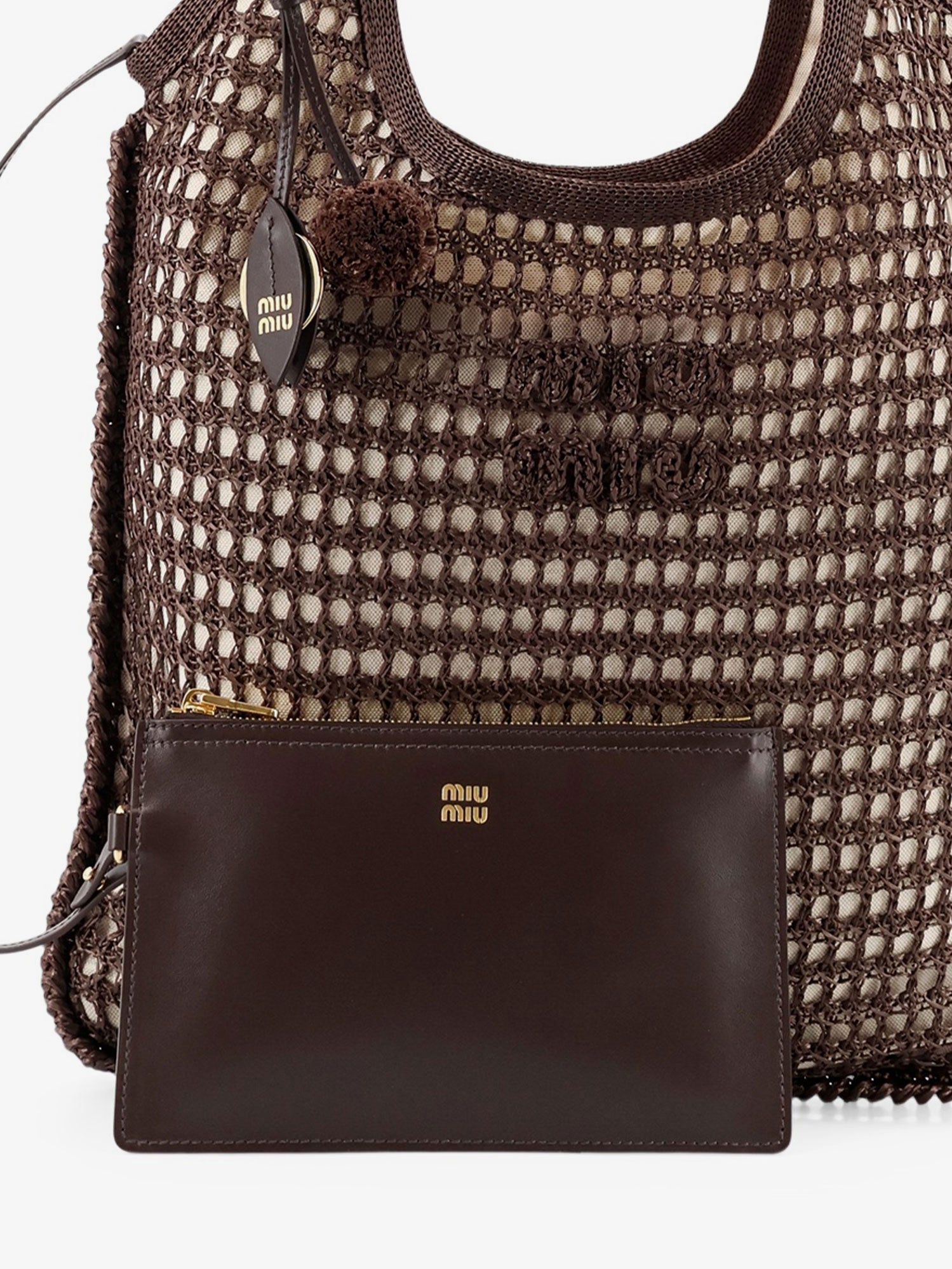 Miu Miu Women Crochet Mesh Shopping Bag With Tone-On-Tone Logo On The Front