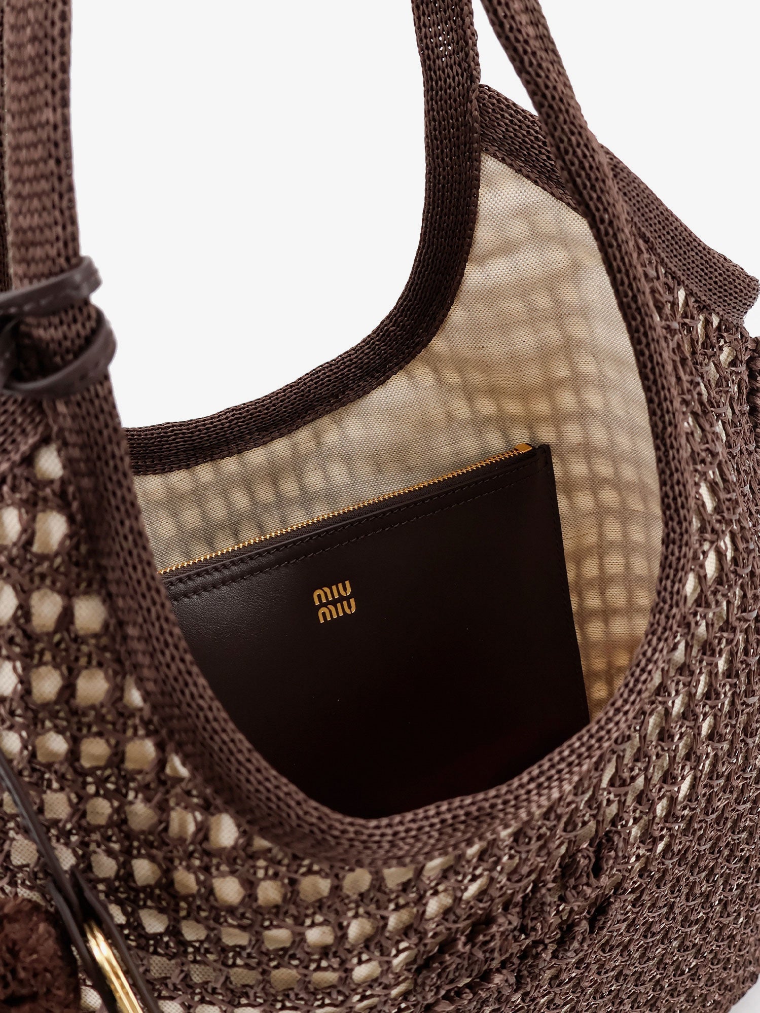Miu Miu Women Crochet Mesh Shopping Bag With Tone-On-Tone Logo On The Front
