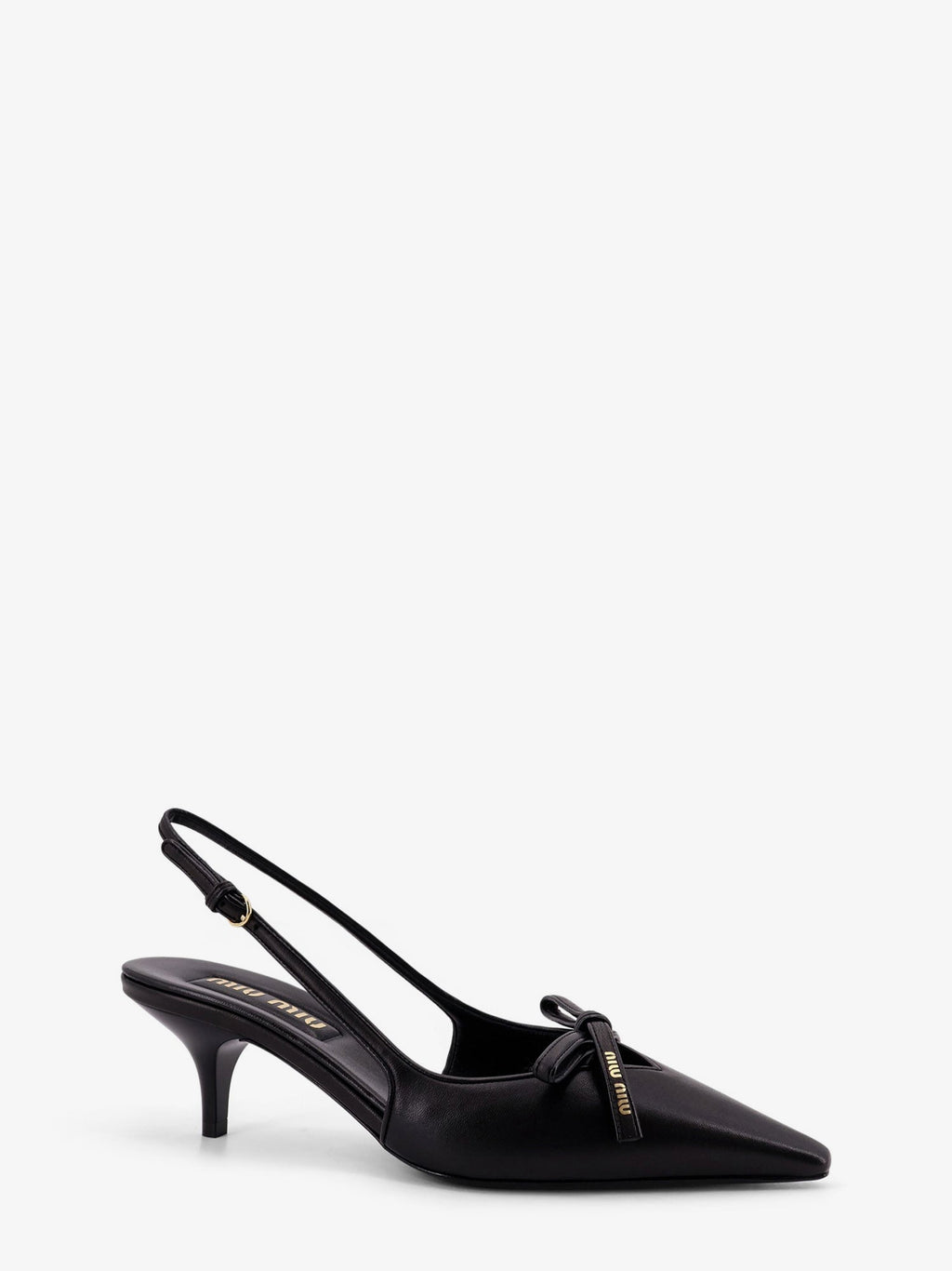 Miu Miu Women Leather Decollete With Logo Bow Detail