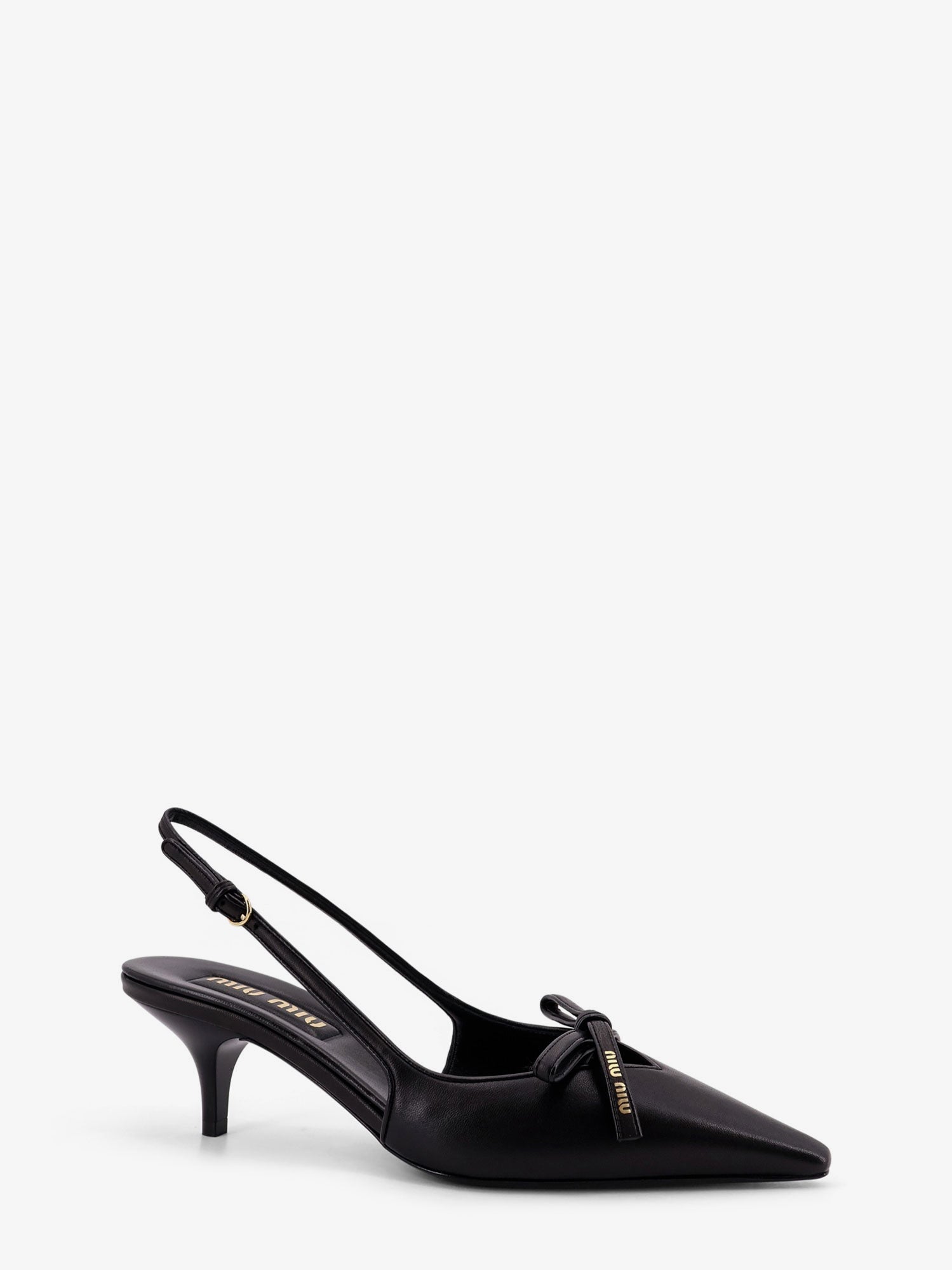 Miu Miu Women Leather Decollete With Logo Bow Detail