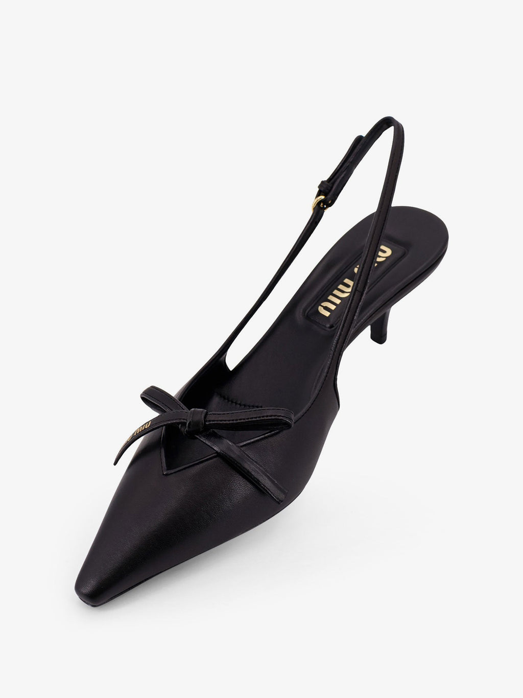 Miu Miu Women Leather Decollete With Logo Bow Detail
