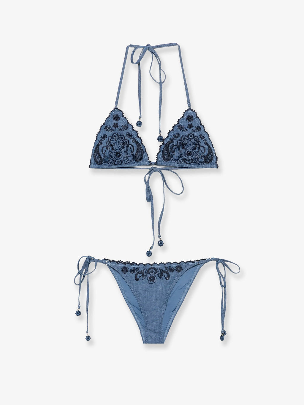 Zimmermann Women Aster Denim Bikini With All-Over Embroidery
