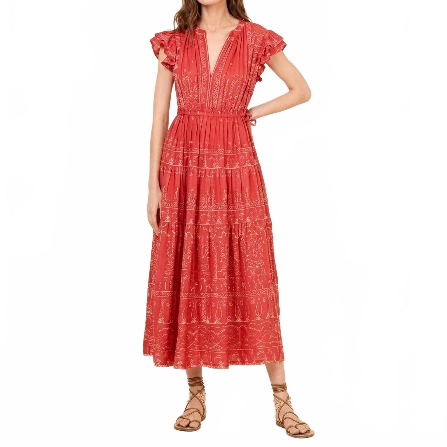 Billie Crew Ruffle Midi Dress In Salania Tart