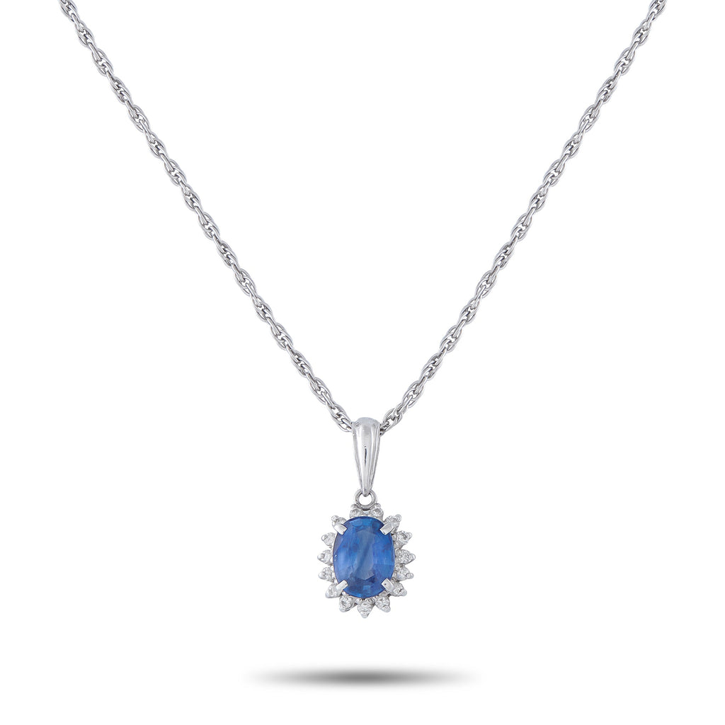 LB Exclusive Platinum 0.14ct Diamond and Sapphire Pendant Necklace MF02-041426