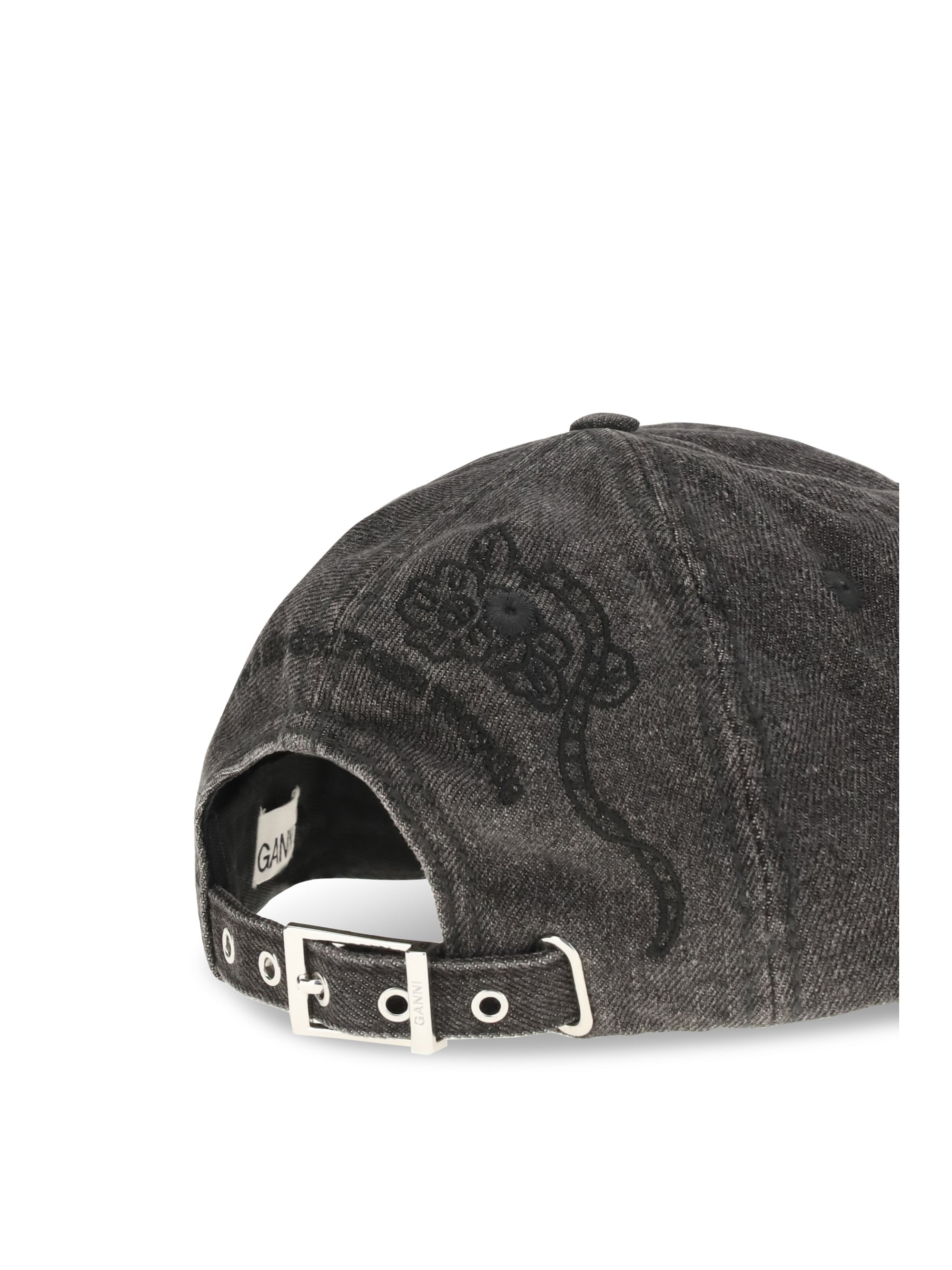 Ganni Women Baseball Cap In Embroidered Denim