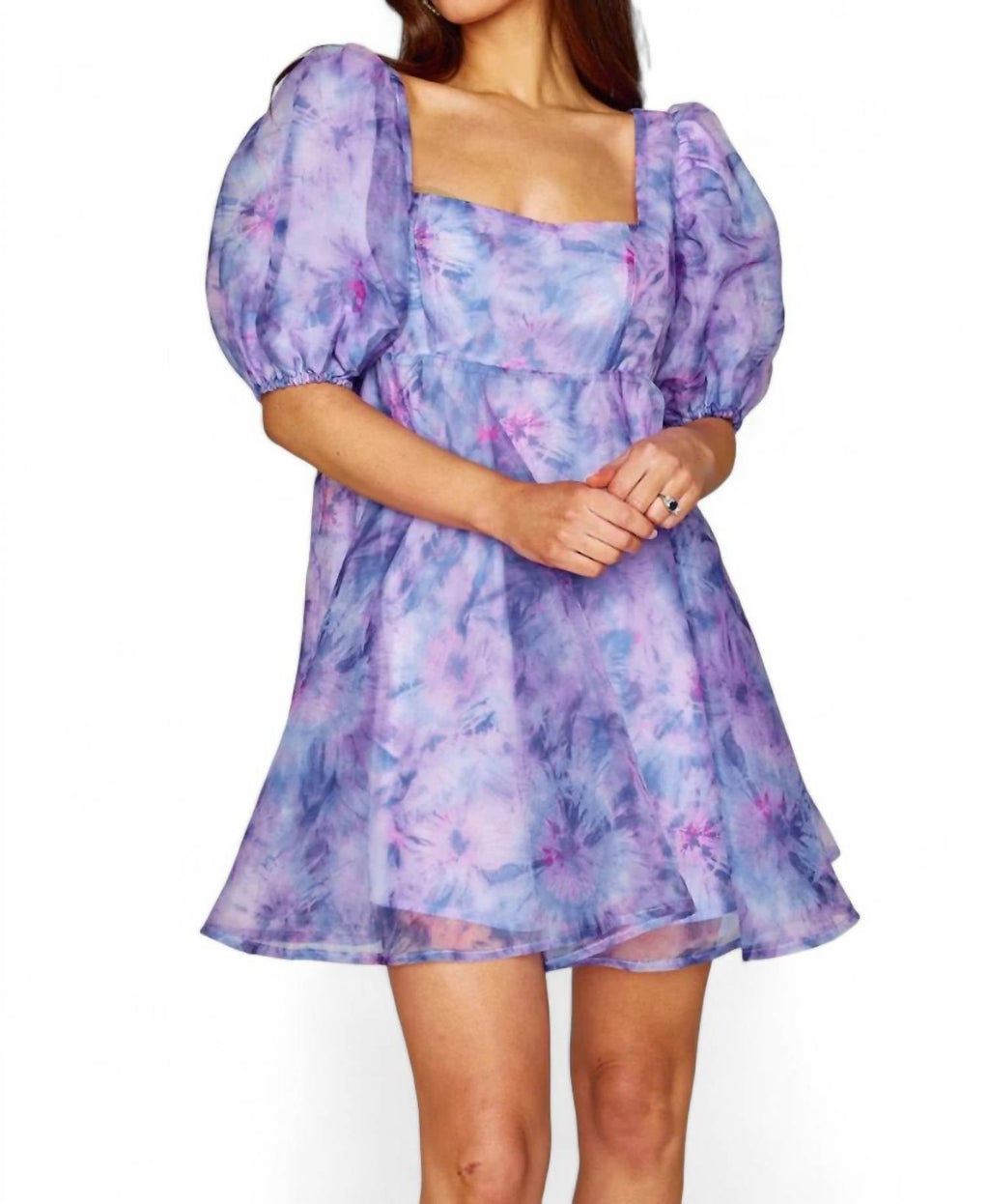 Lyla Puff Sleeve Baby Doll Dress In Ripple