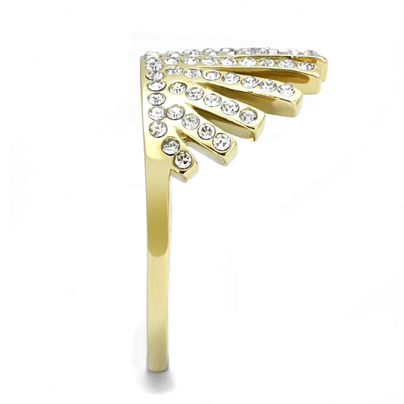 IP Gold(Ion Plating) Stainless Steel Ring with Top Grade Crystal in Clear