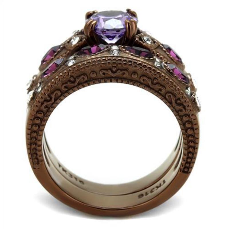 IP Coffee light Stainless Steel Ring with AAA Grade CZ in Amethyst