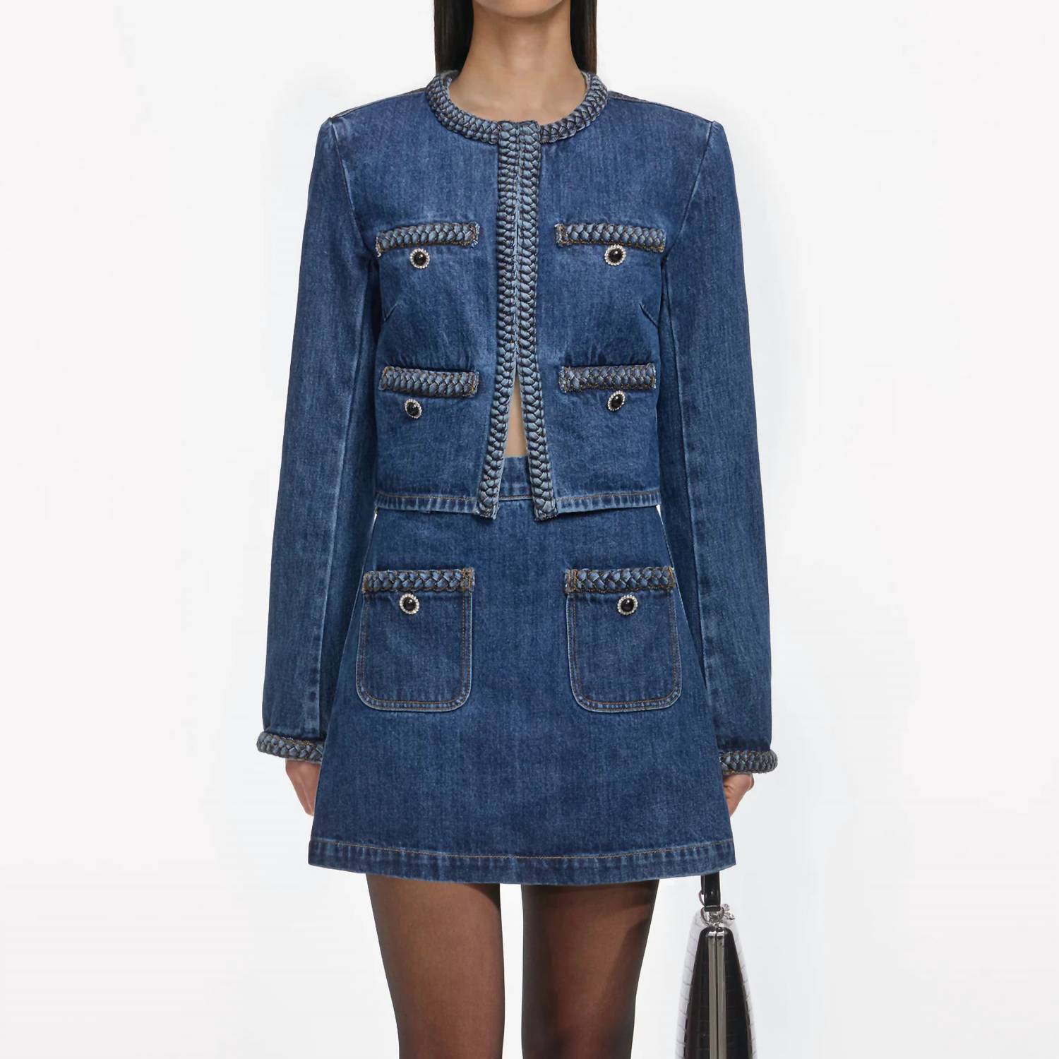 Denim Braided Mini Skirt In Blue