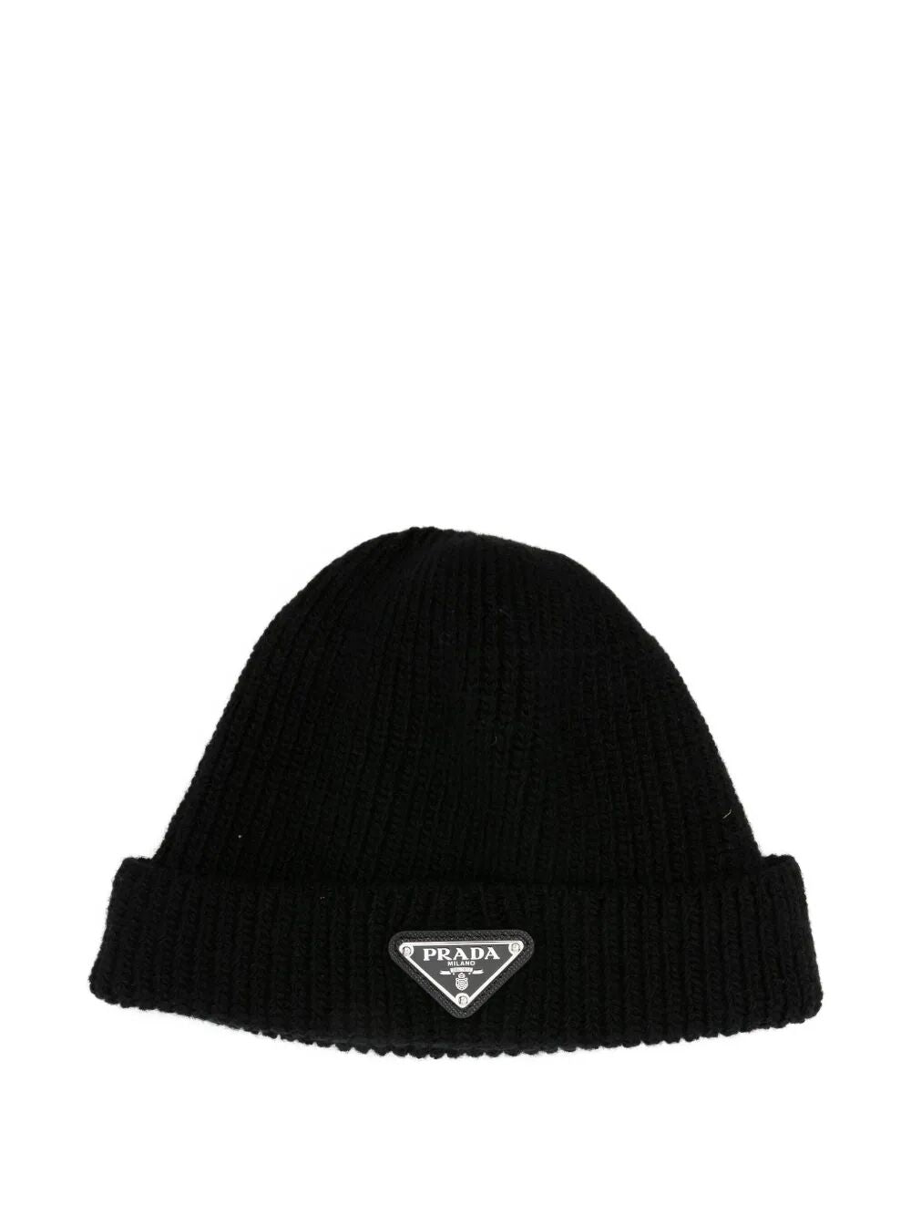Prada Men Ribbed Logo-Plaque Beanie