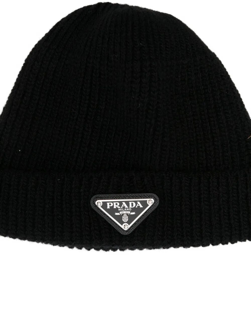 Prada Men Ribbed Logo-Plaque Beanie