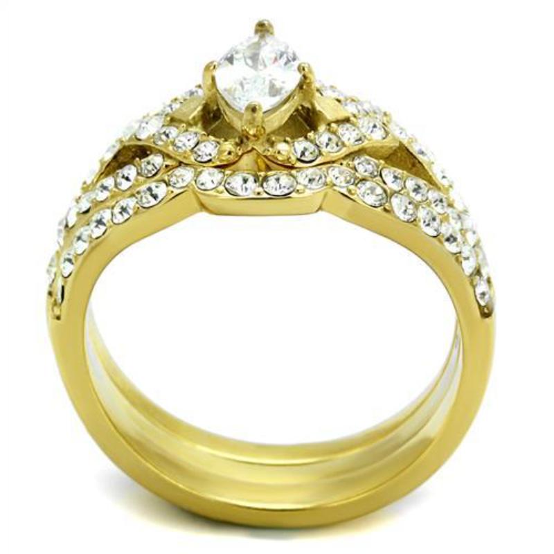 IP Gold(Ion Plating) Stainless Steel Ring with AAA Grade CZ in Clear