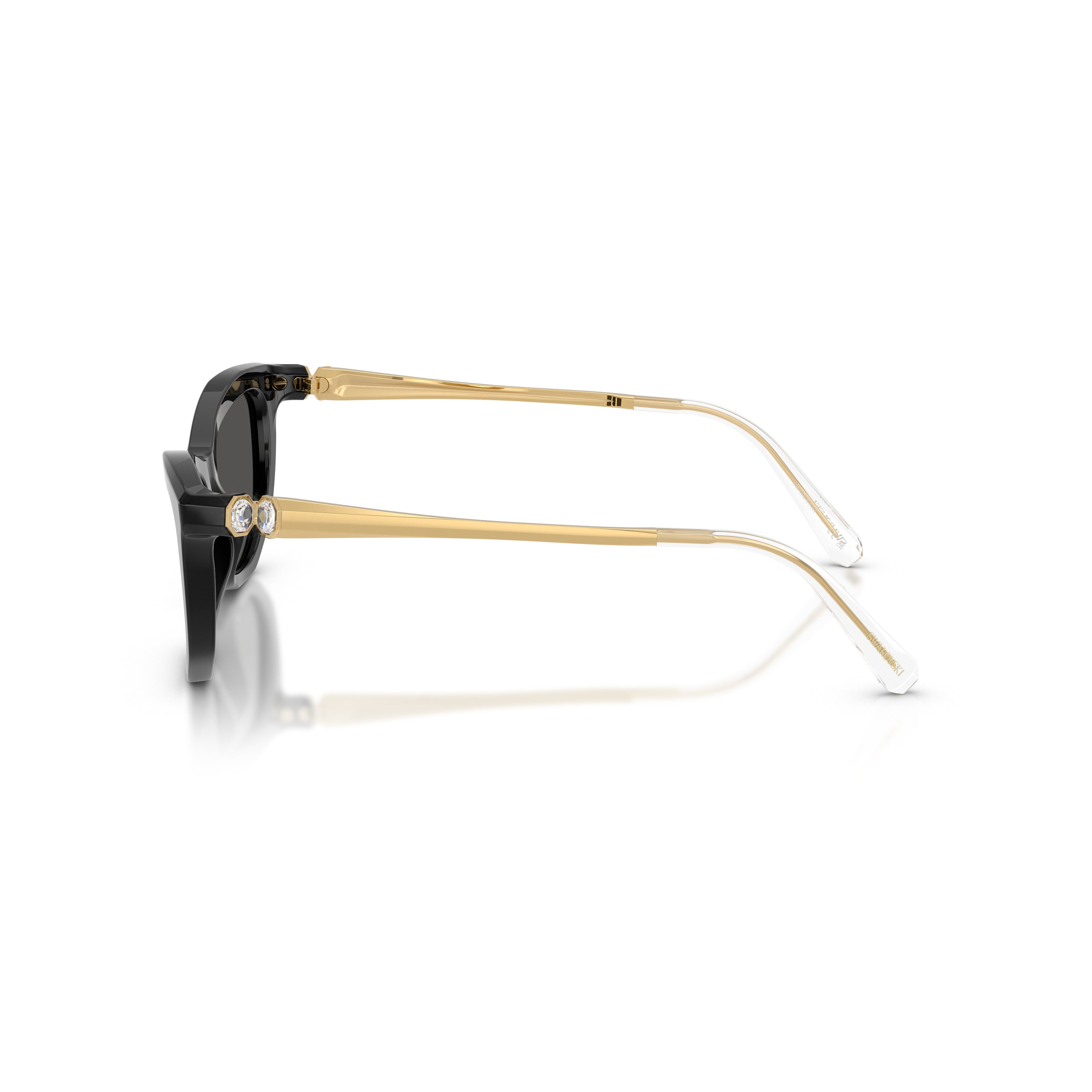 0Sk6057 Bold Black Acetate Cat-Eye Sunglasses with Crystal Embellishments
