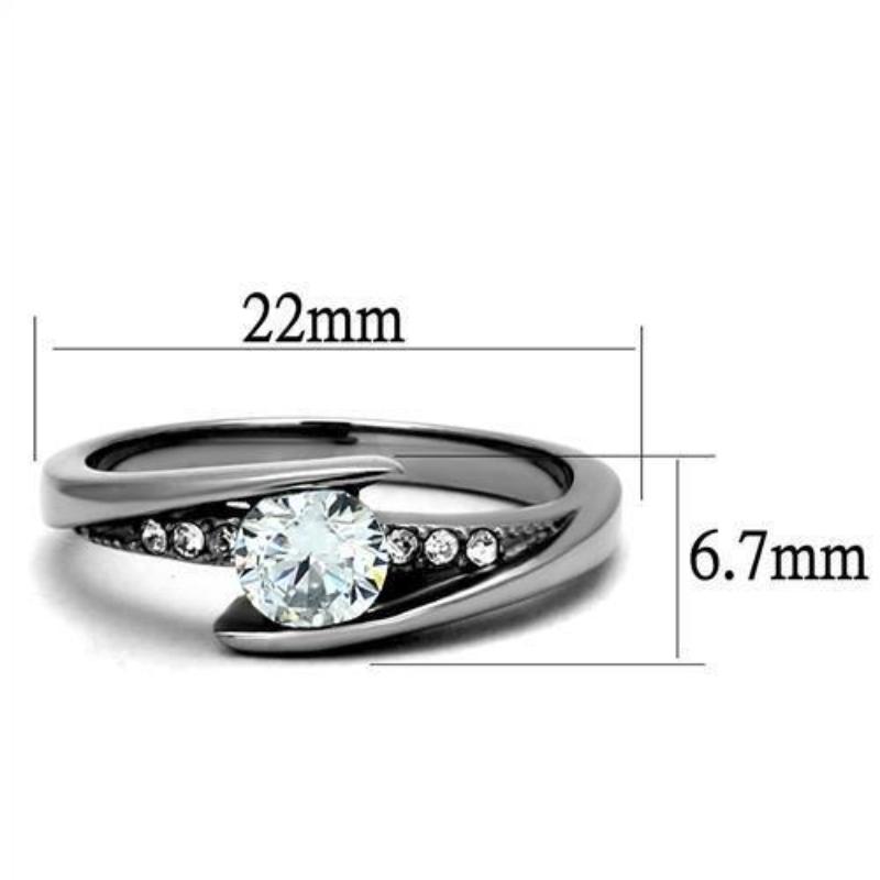 High polished (no plating) Stainless Steel Ring with AAA Grade CZ in Clear