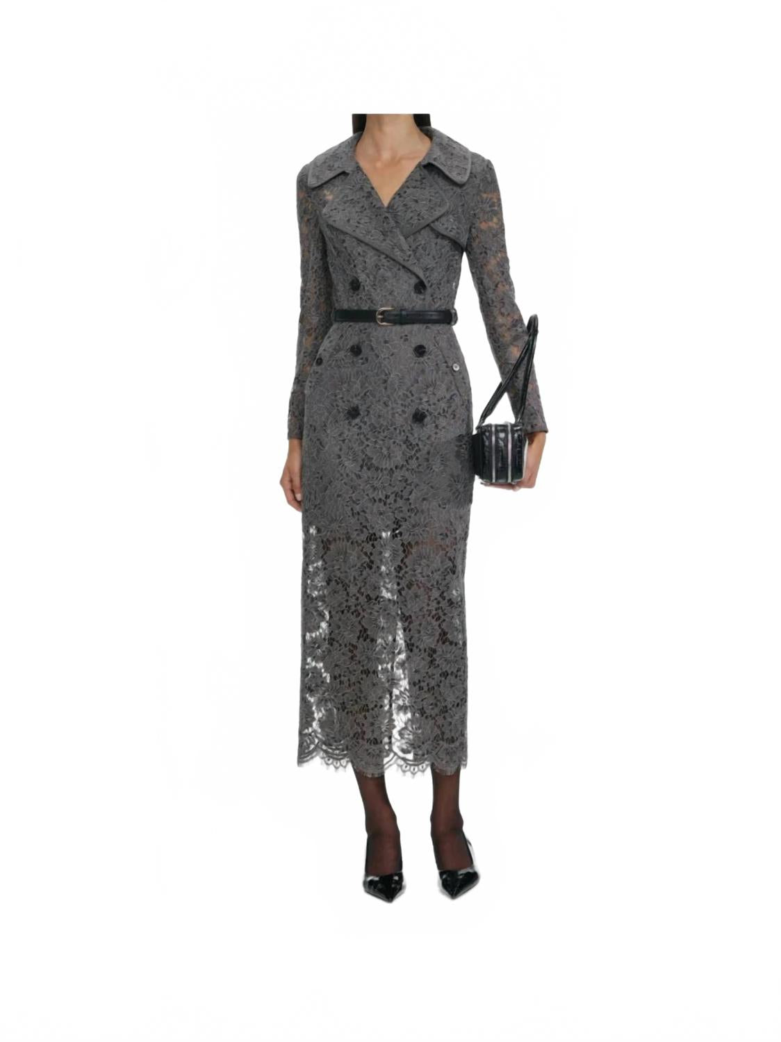 Floral Lace Midi Dress In Grey
