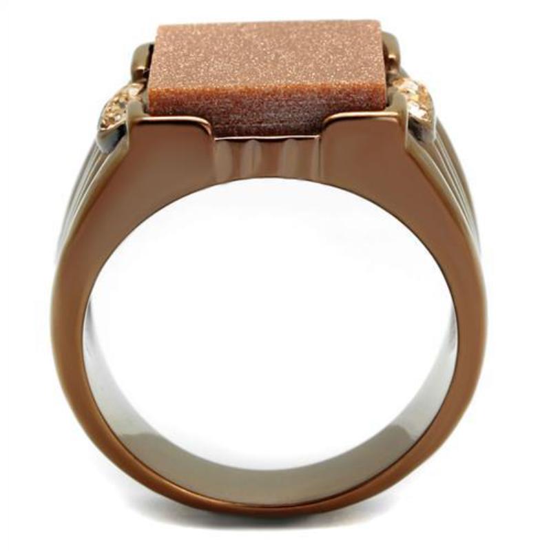IP Coffee light Stainless Steel Ring with Semi-Precious Gold Sand Stone in Siam