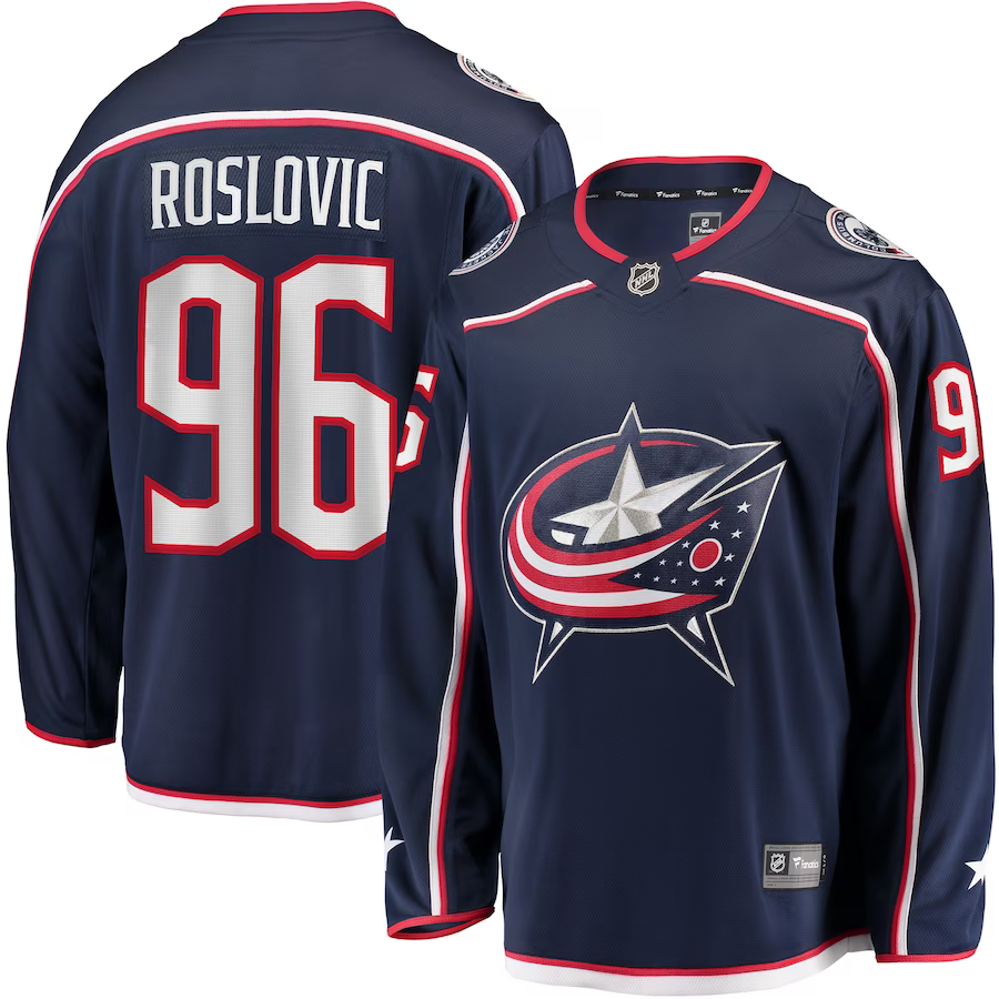 Men's Columbus Blue Jackets Jack Roslovic #96 Navy Home Breakaway jersey