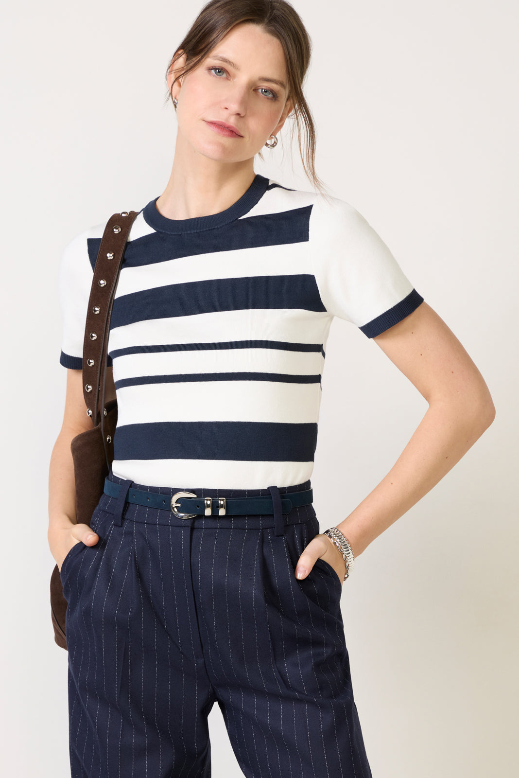 Women's Maxime Knit Stripe Short Sleeve Sweater Top