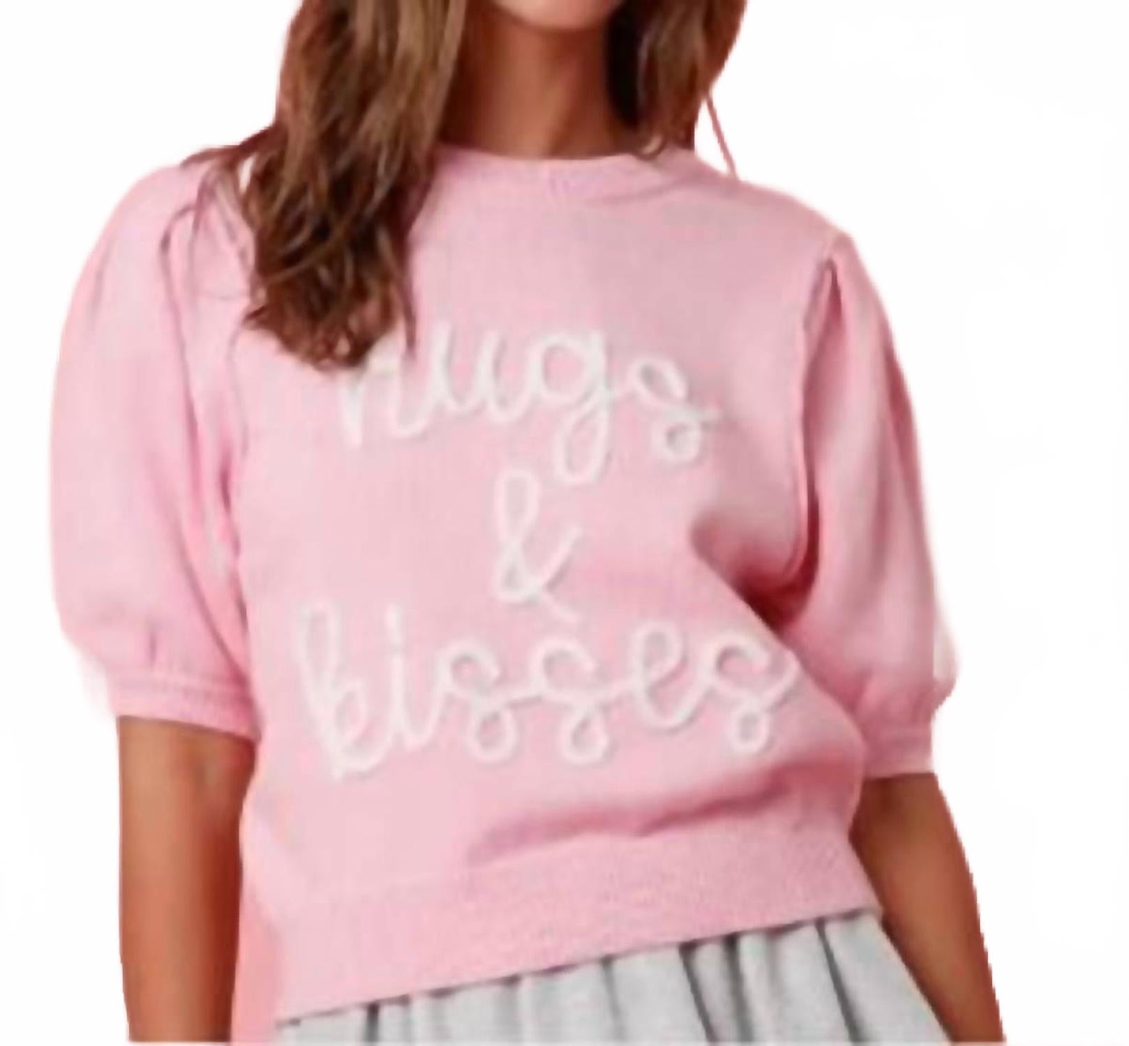 Hugs & Kisses Puff Sleeve Sweatershirt In Baby Pink