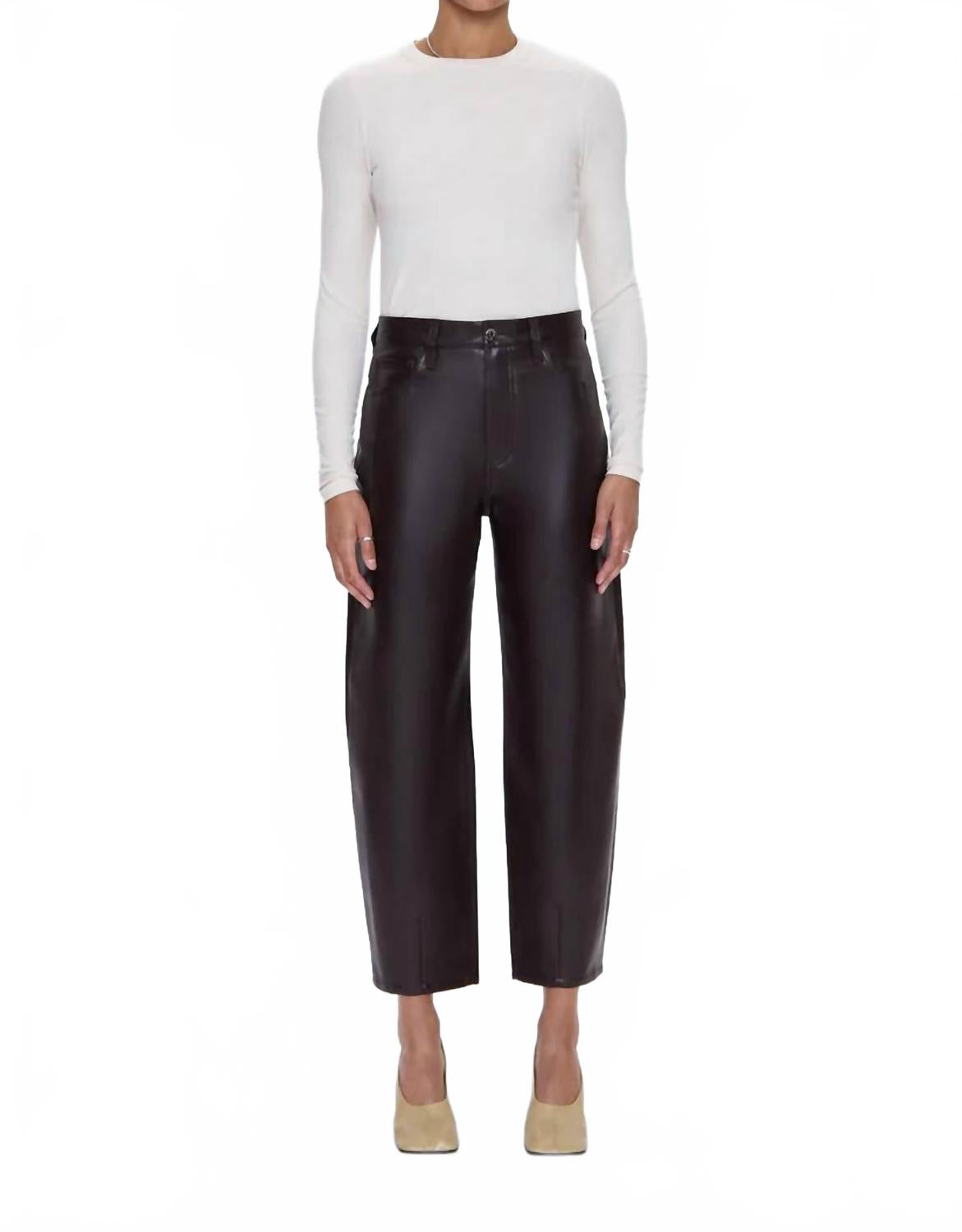 Eli Barrel Faux Leather Pants In French Roast