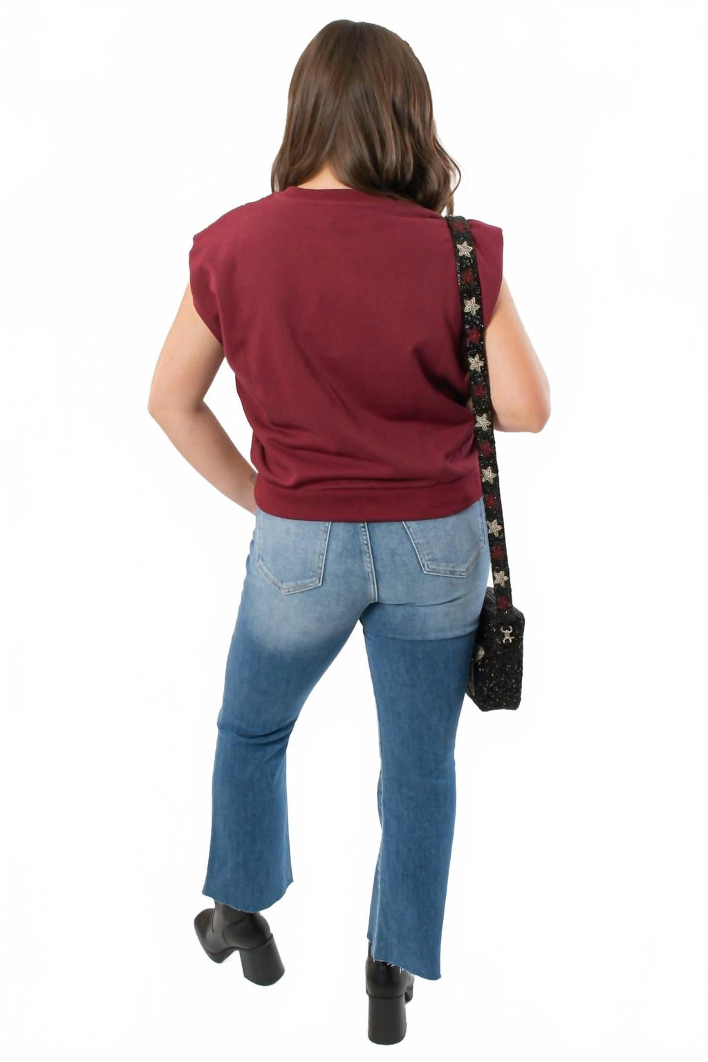 Studded Sleeveless Top In Burgundy