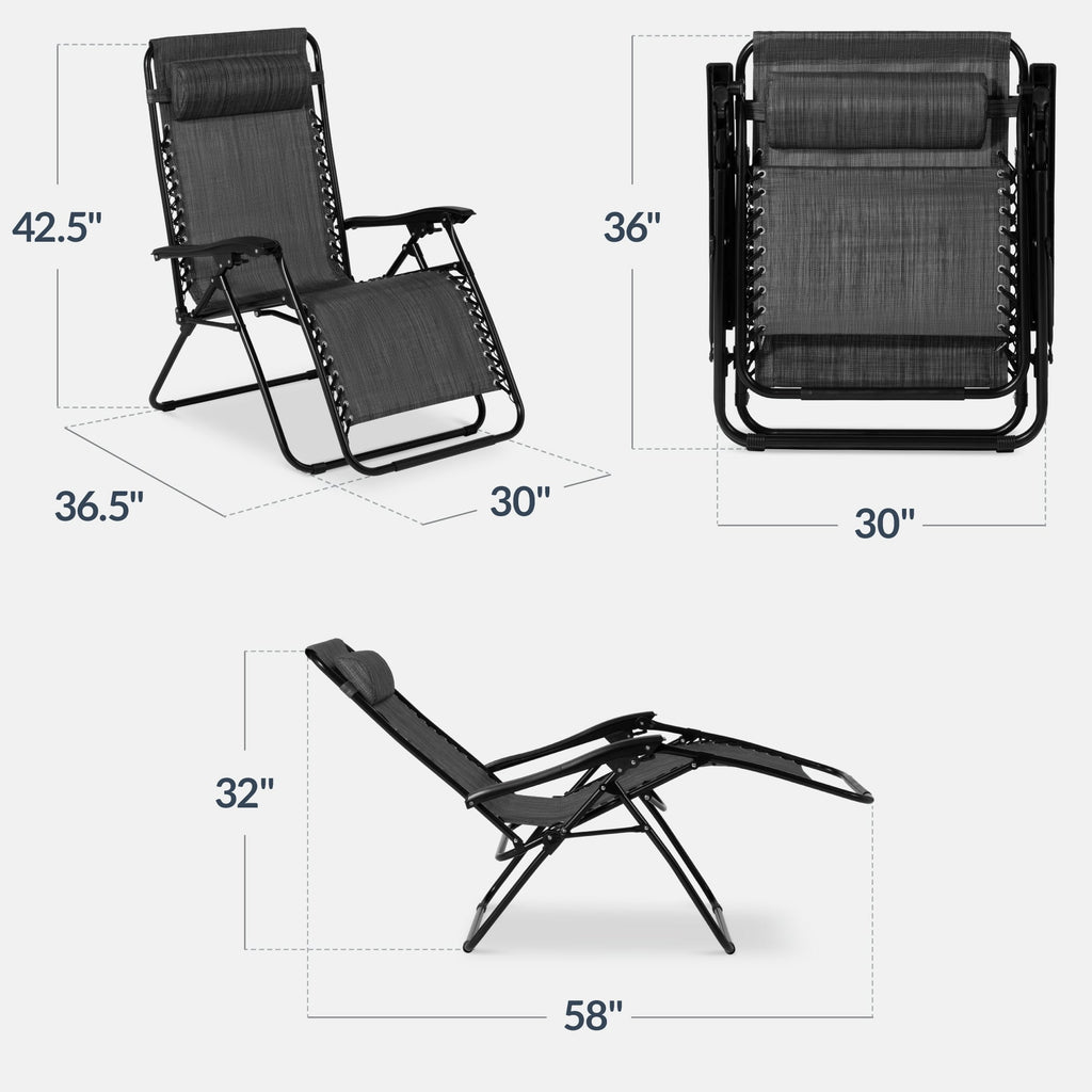 Best Choice Products Set of 2 Extra Wide Zero Gravity Lounge Chair Recliners w/ Cup Holder